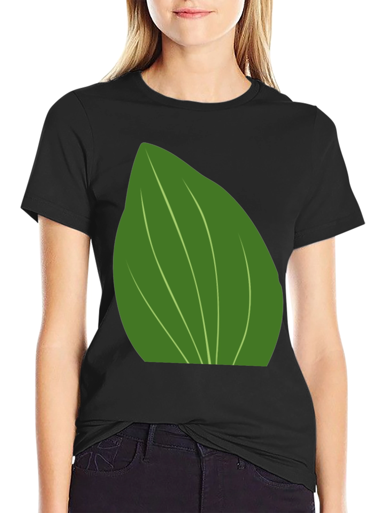 Leaf Graphic Print Black T-Shirt