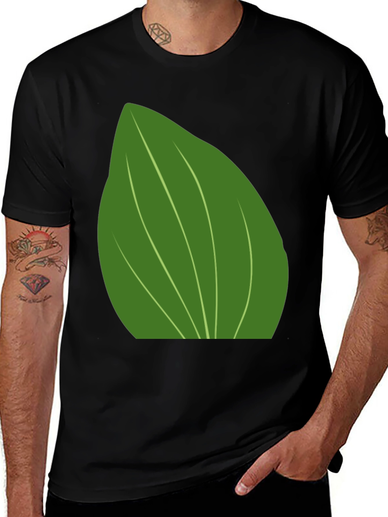 Leaf Graphic Print Black T-Shirt