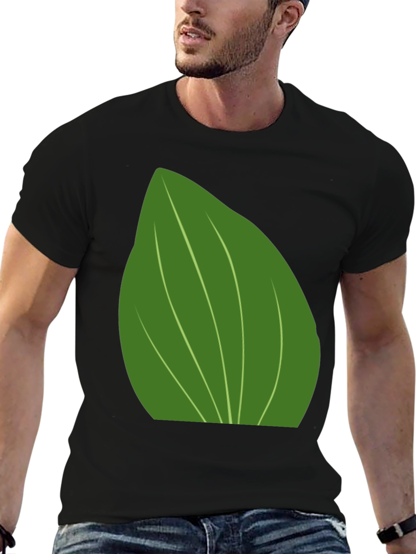 Leaf Graphic Print Black T-Shirt