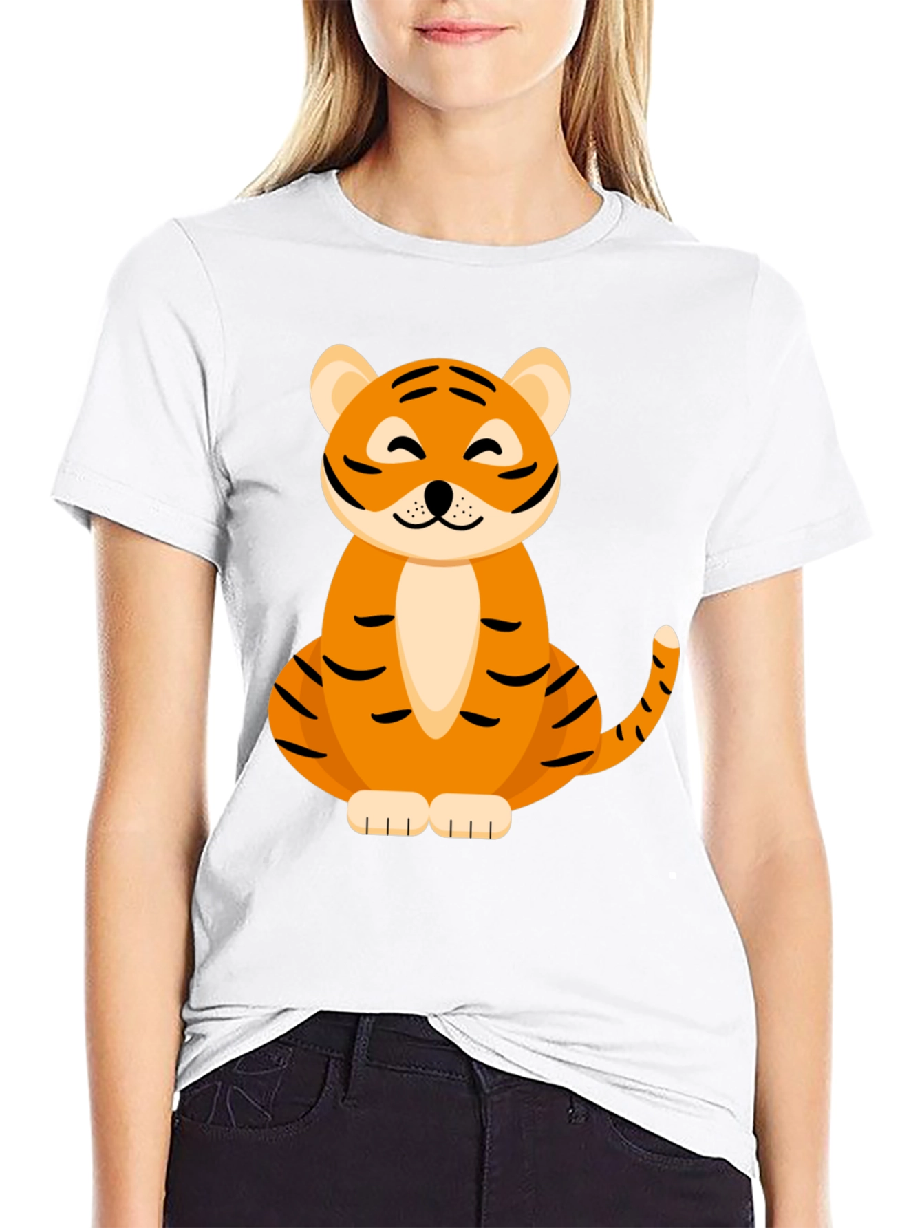 Cute Tiger Graphic Tee - Black Cotton Blend T-Shirt