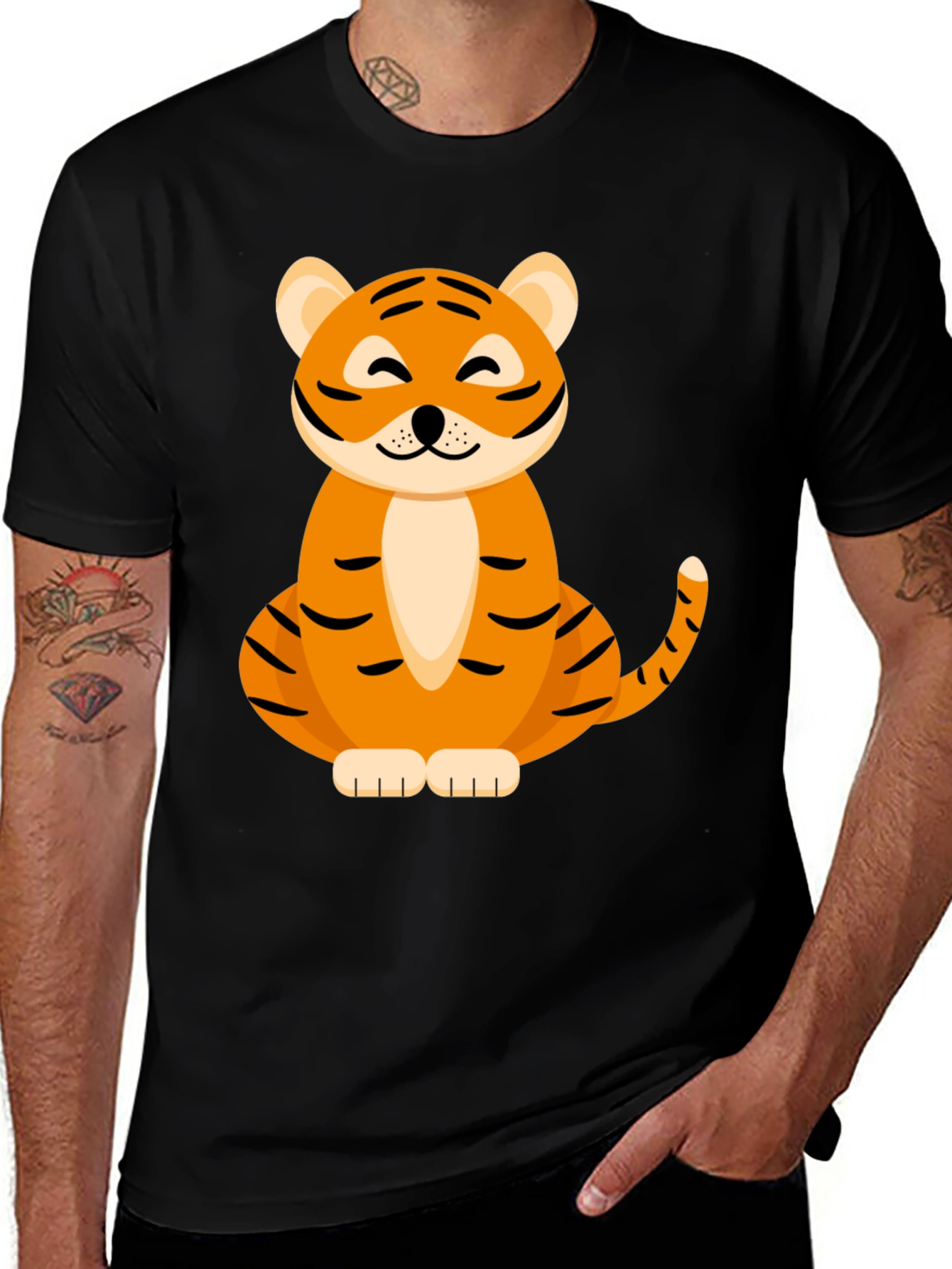 Cute Tiger Graphic Tee - Black Cotton Blend T-Shirt