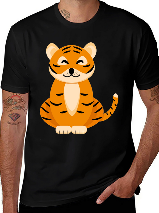 Cute Tiger Graphic Tee - Black Cotton Blend T-Shirt