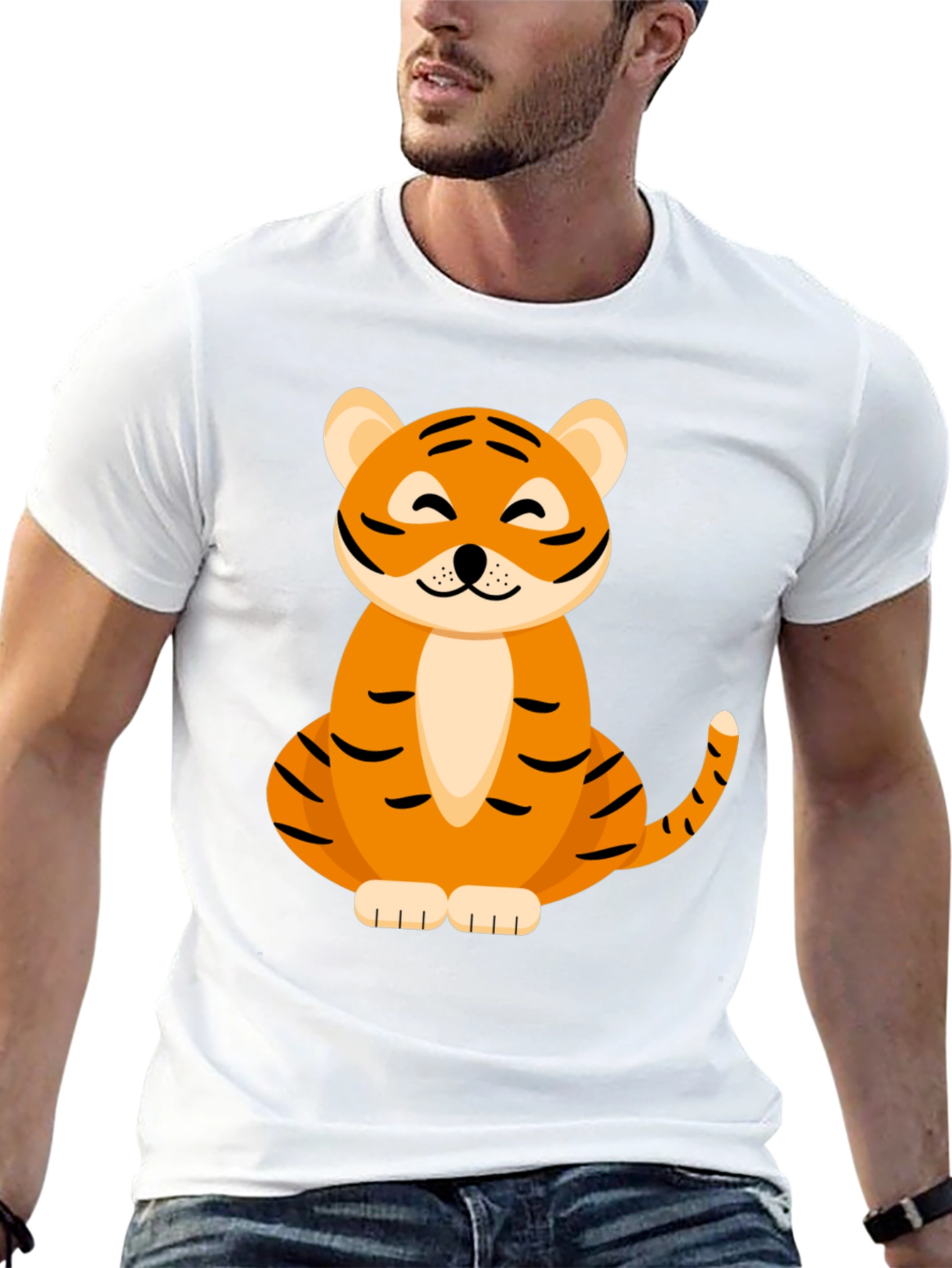 Cute Tiger Graphic Tee - Black Cotton Blend T-Shirt
