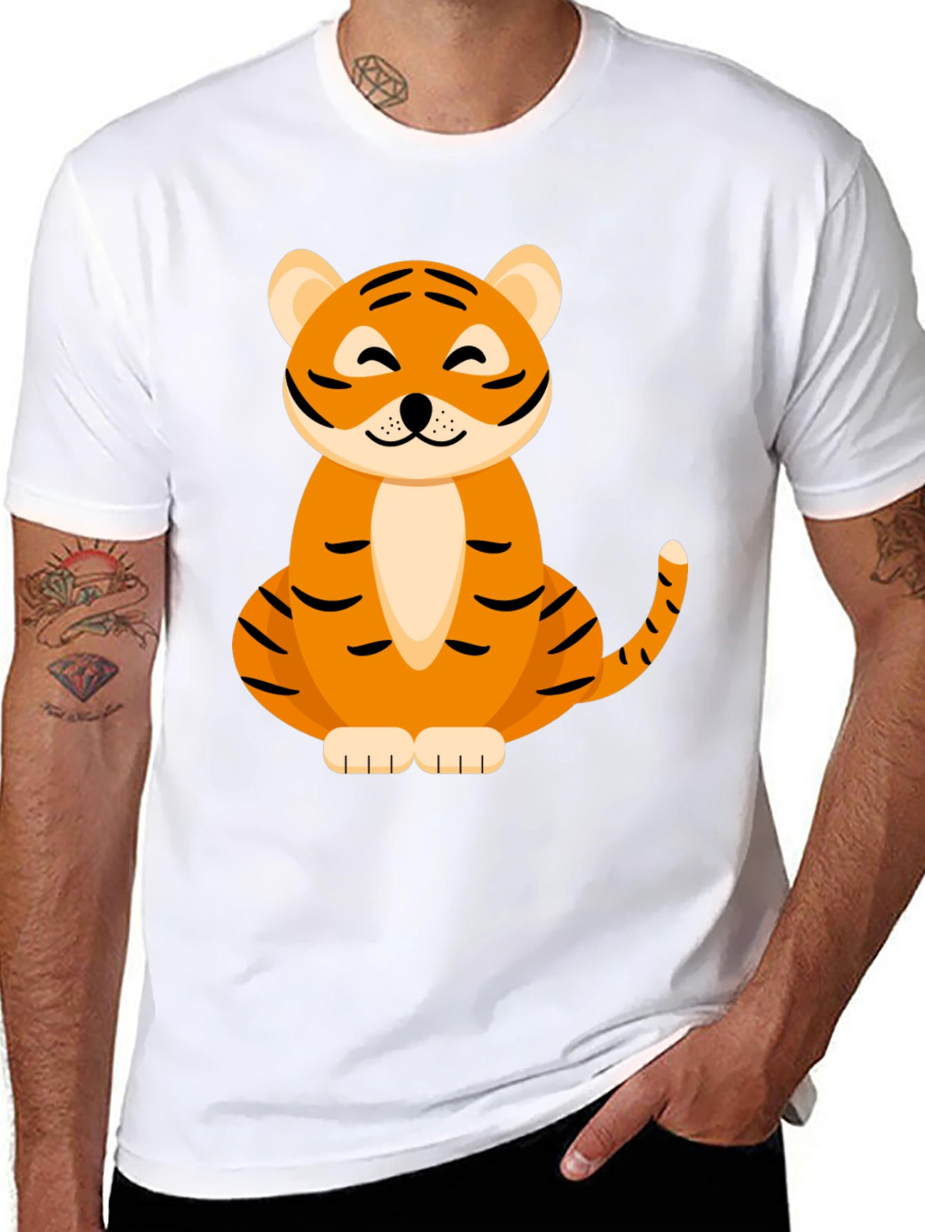 Cute Tiger Graphic Tee - Black Cotton Blend T-Shirt