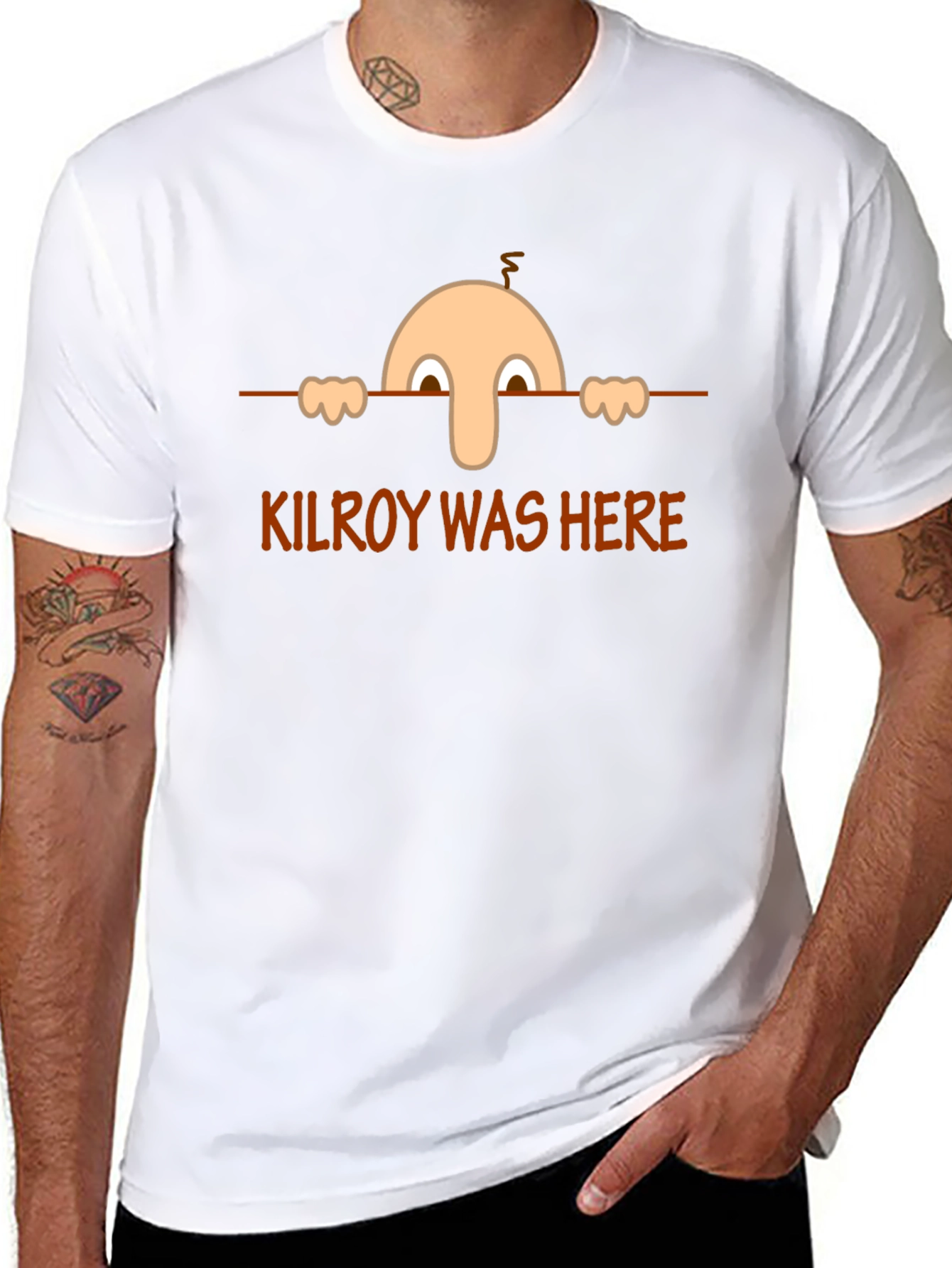 Kilroy Was Here Black T-Shirt - Classic Cartoon