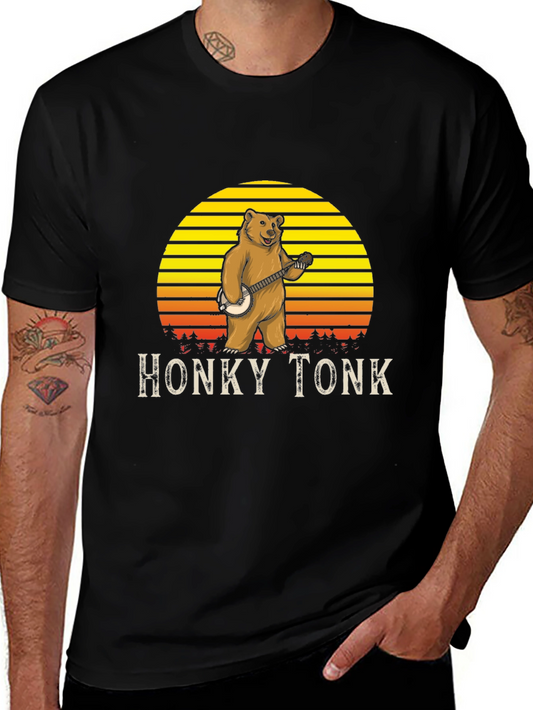 Honky Tonk Bear T-Shirt - Banjo Playing Grizzly Tee
