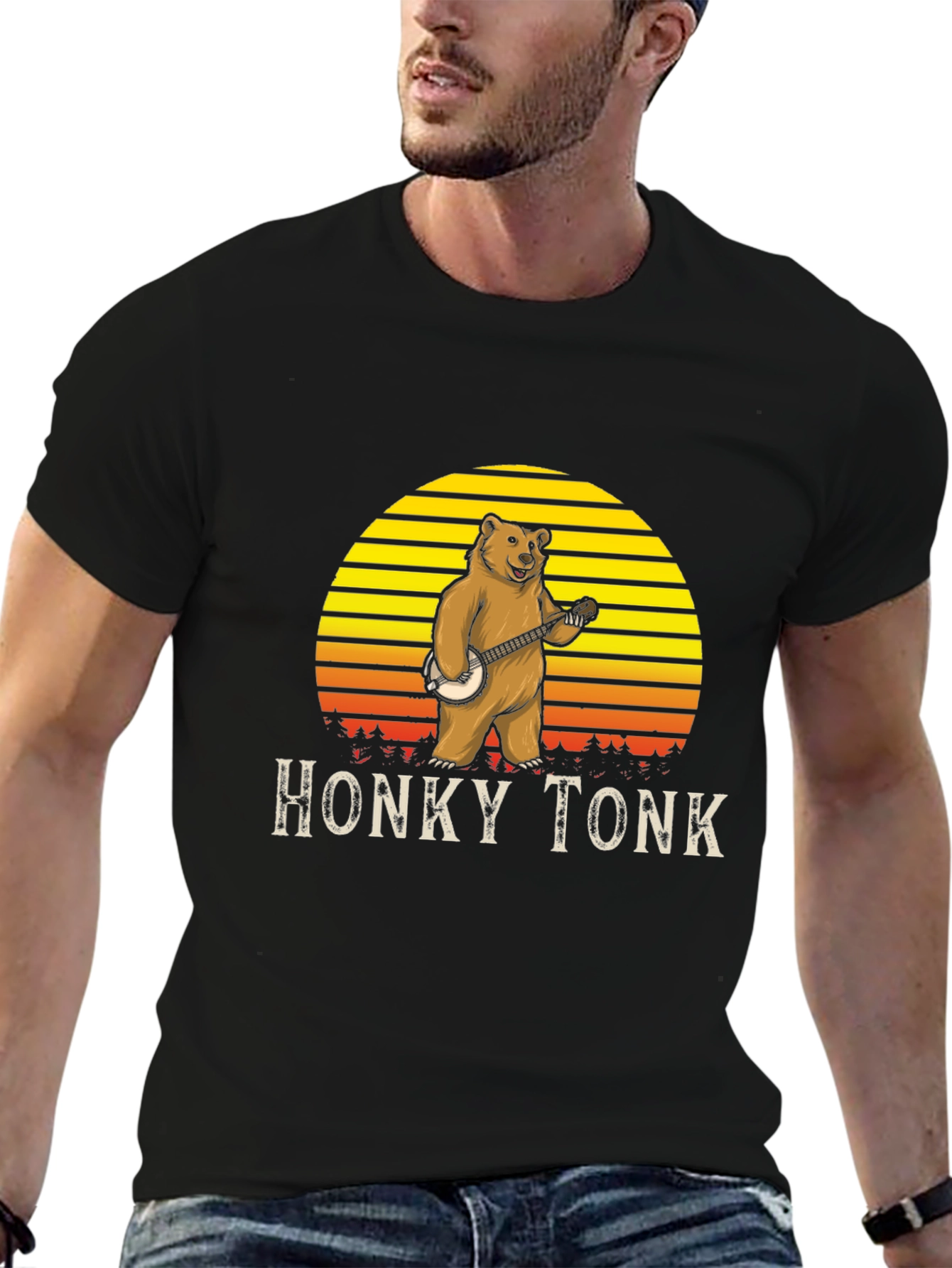 Honky Tonk Bear T-Shirt - Banjo Playing Grizzly Tee