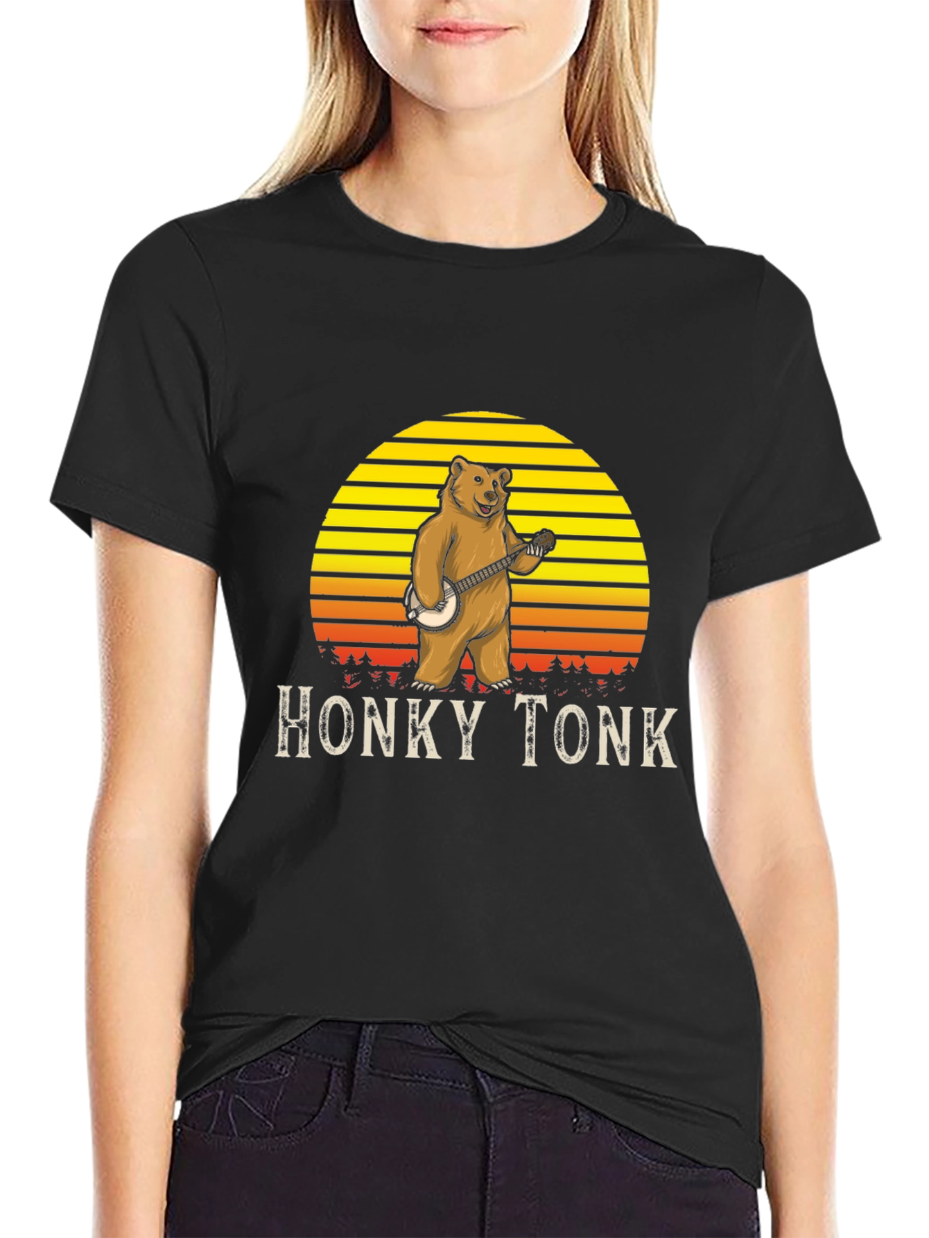 Honky Tonk Bear T-Shirt - Banjo Playing Grizzly Tee