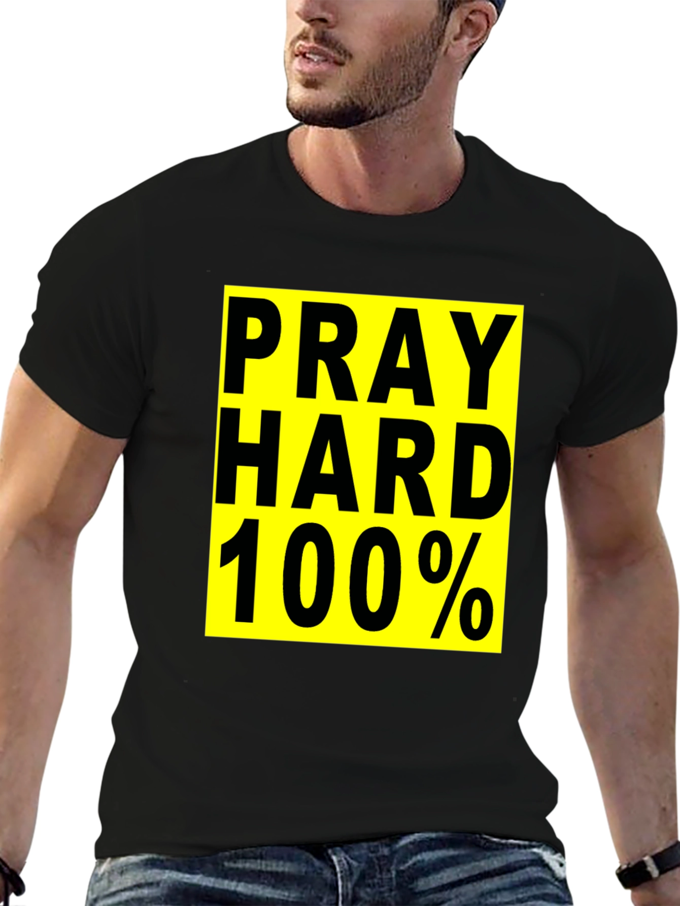 Pray Hard 100% Graphic T-Shirt - Black