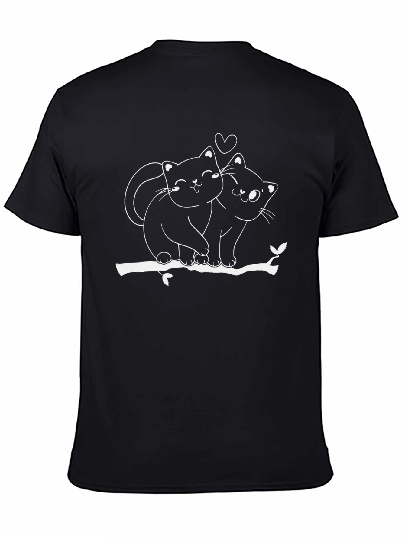 Cute Cat Couple T-Shirt - Black