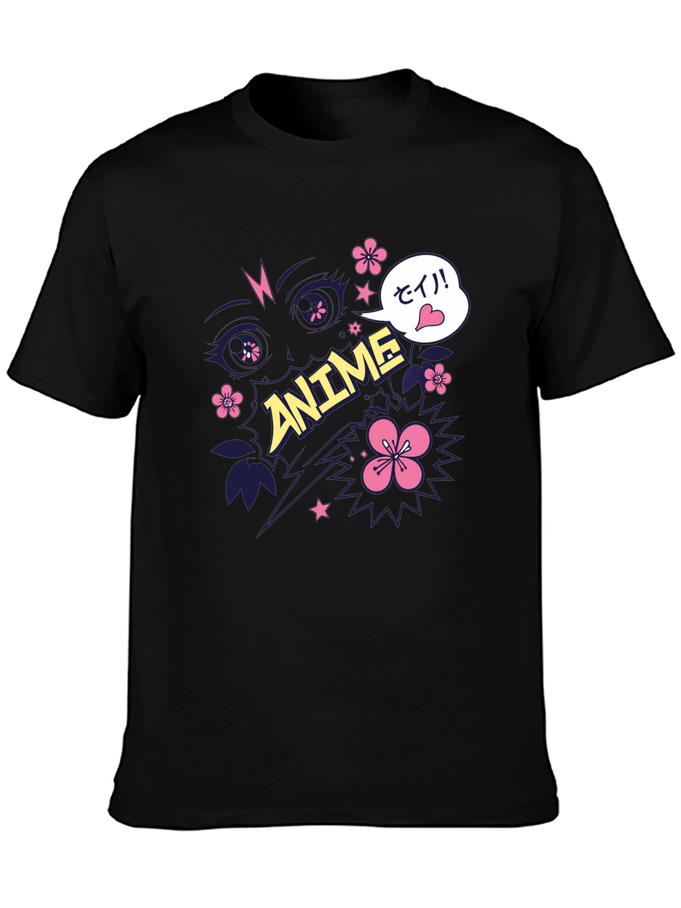 Anime Graphic Print Black T-Shirt