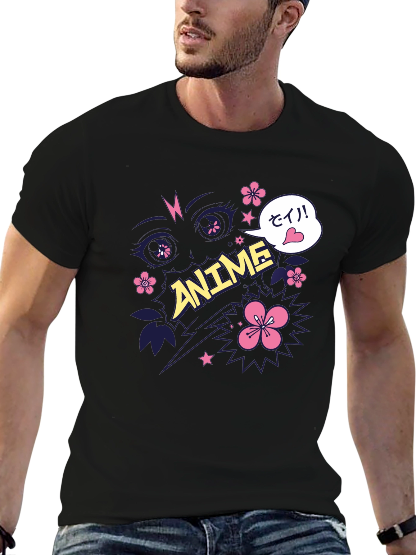Anime Graphic Print Black T-Shirt