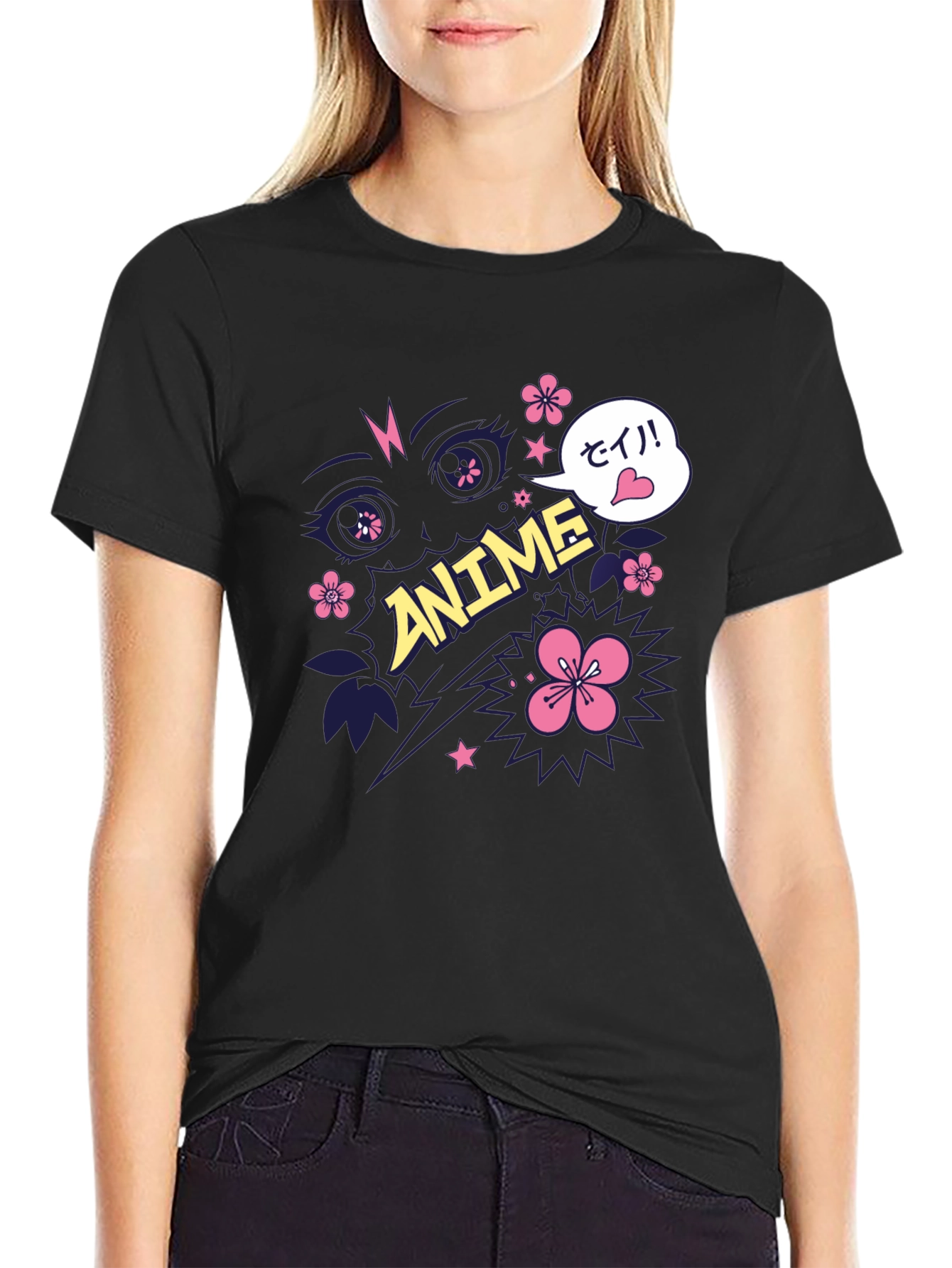 Anime Graphic Print Black T-Shirt