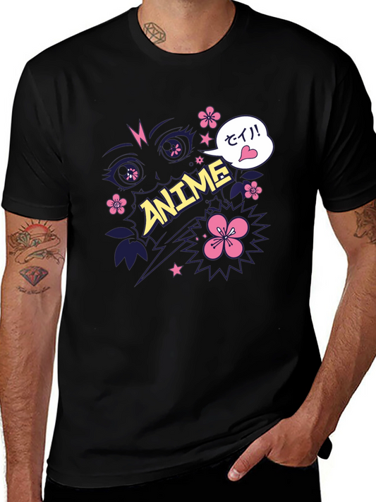 Anime Graphic Print Black T-Shirt