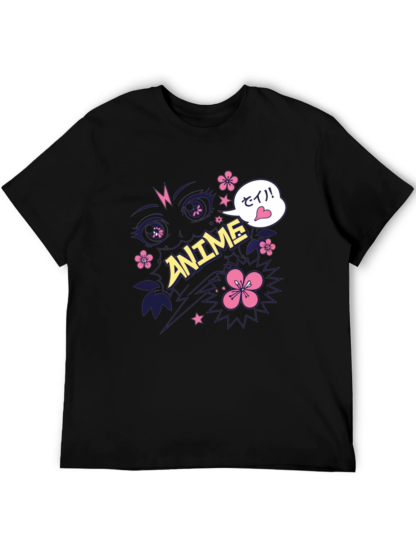 Anime Graphic Print Black T-Shirt