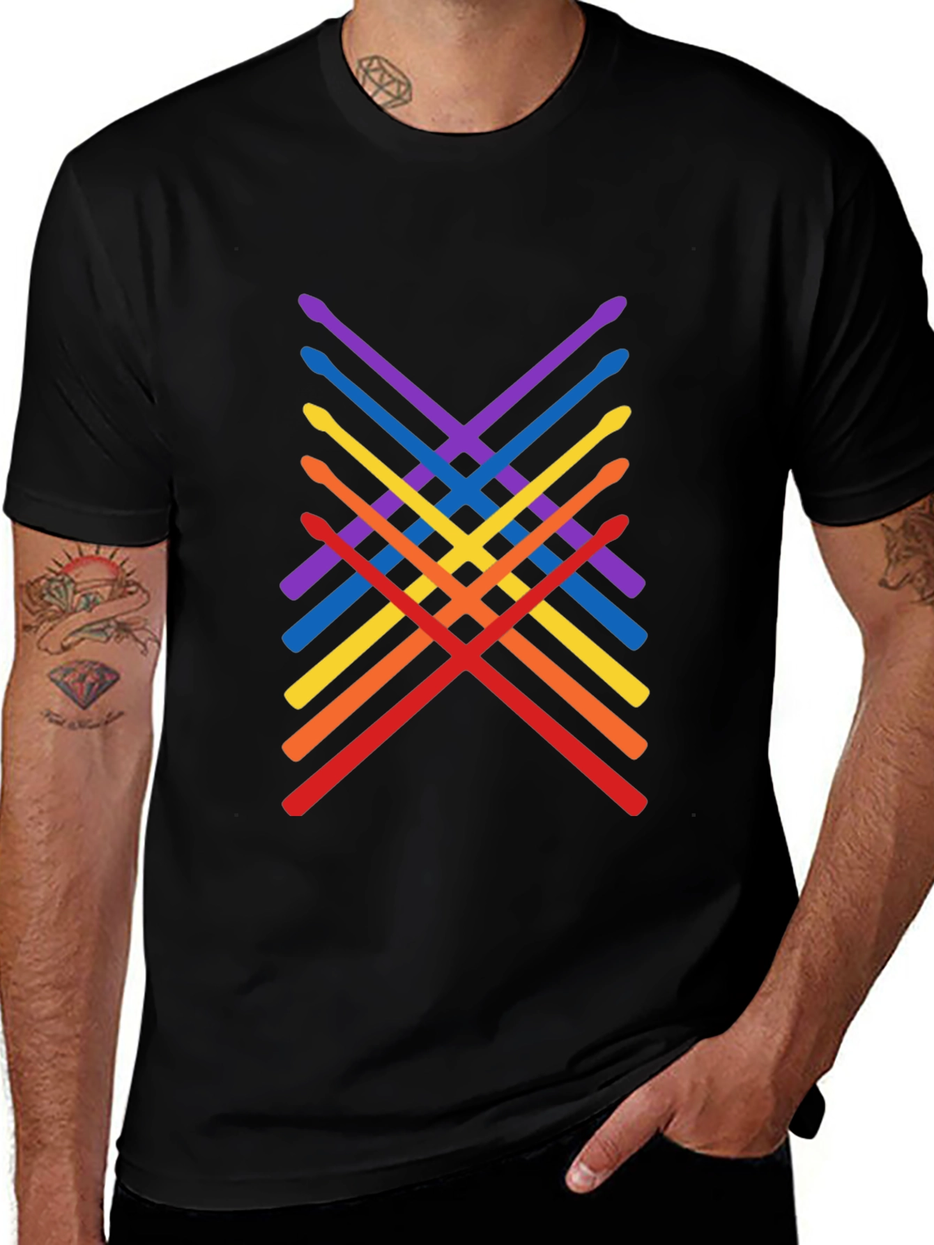 Rainbow Drumsticks Graphic Tee - Music Lover Shirt