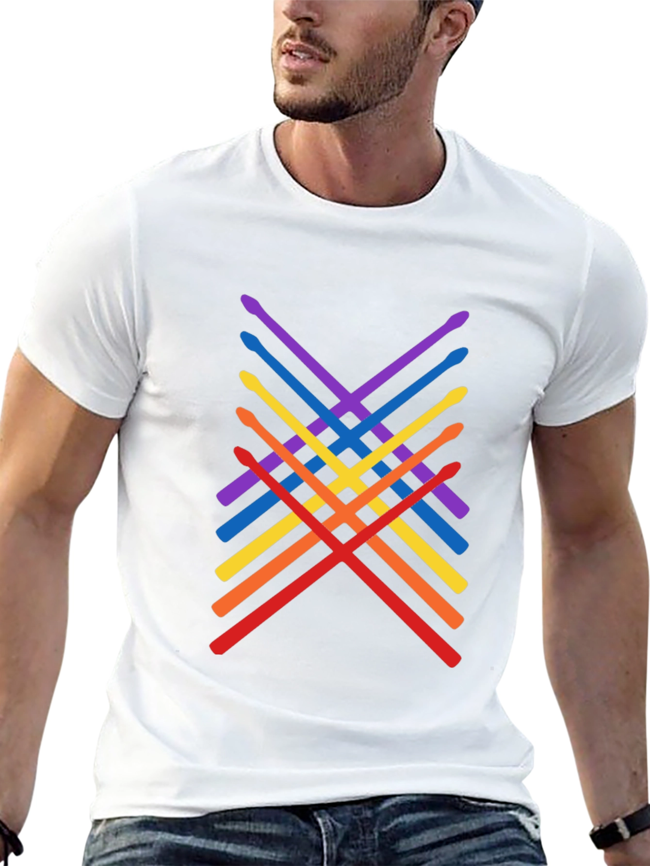 Rainbow Drumsticks Graphic Tee - Music Lover Shirt