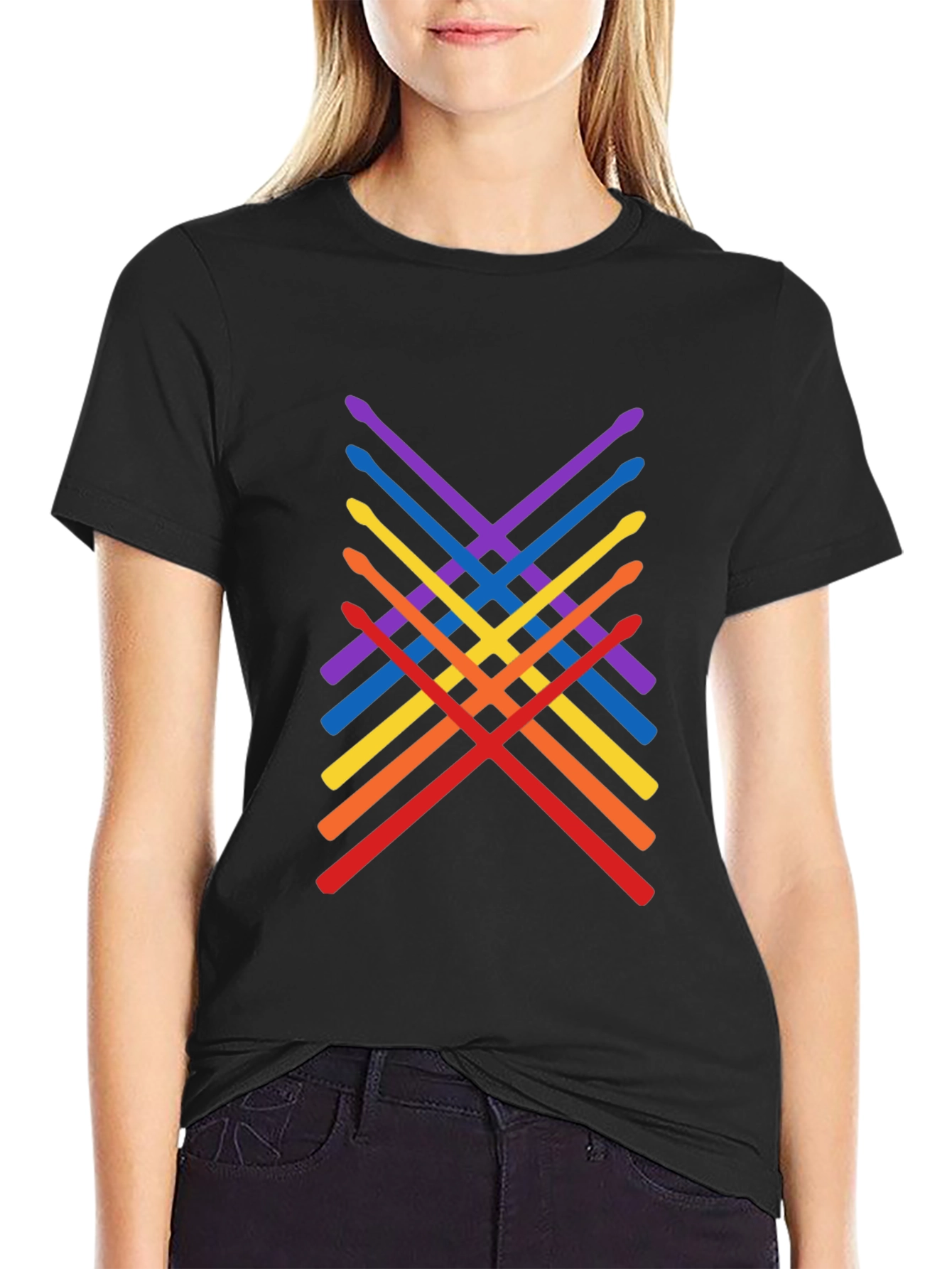 Rainbow Drumsticks Graphic Tee - Music Lover Shirt