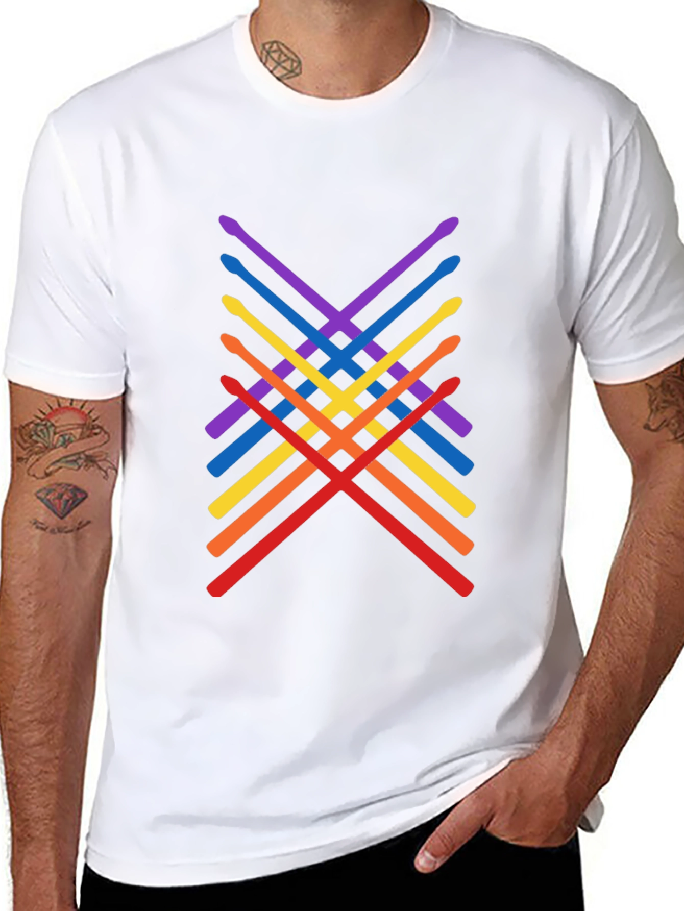 Rainbow Drumsticks Graphic Tee - Music Lover Shirt