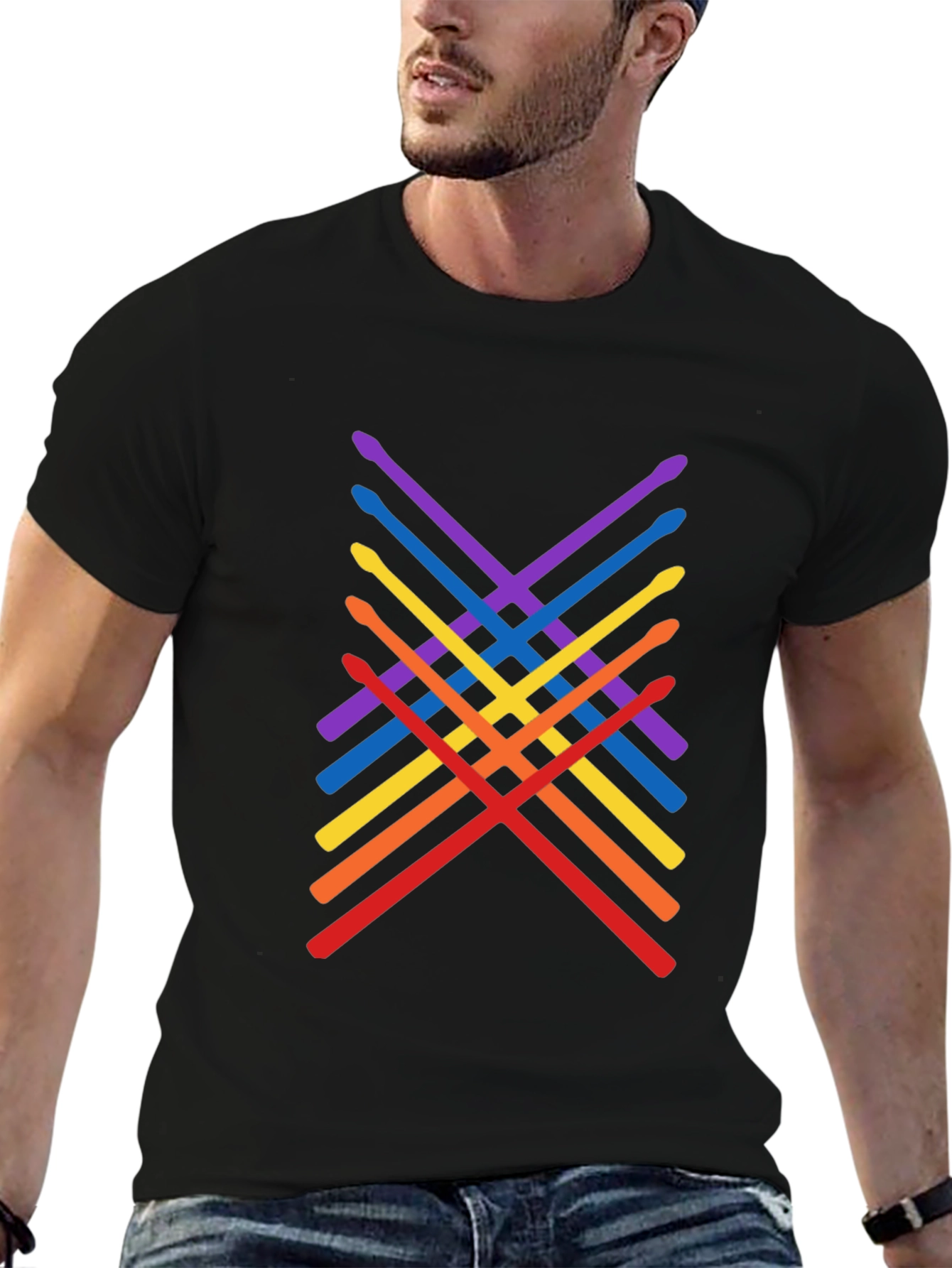 Rainbow Drumsticks Graphic Tee - Music Lover Shirt