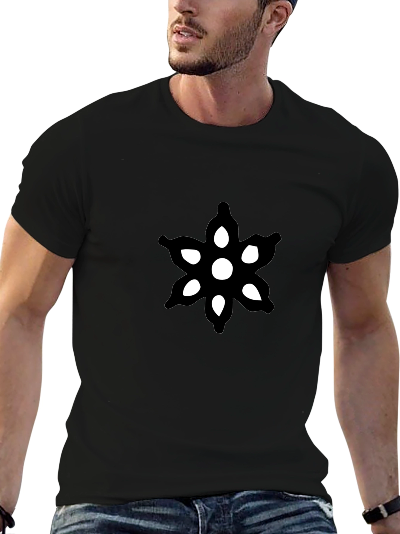 Mens Black Graphic Tee - Abstract Floral Design