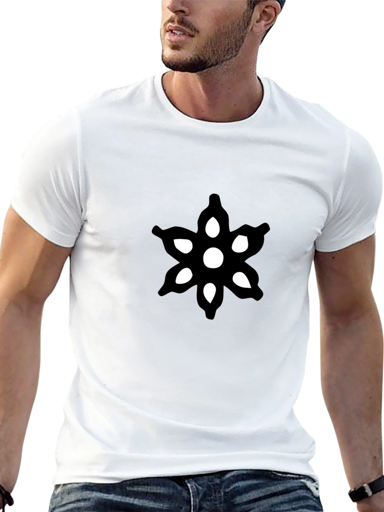Mens Black Graphic Tee - Abstract Floral Design