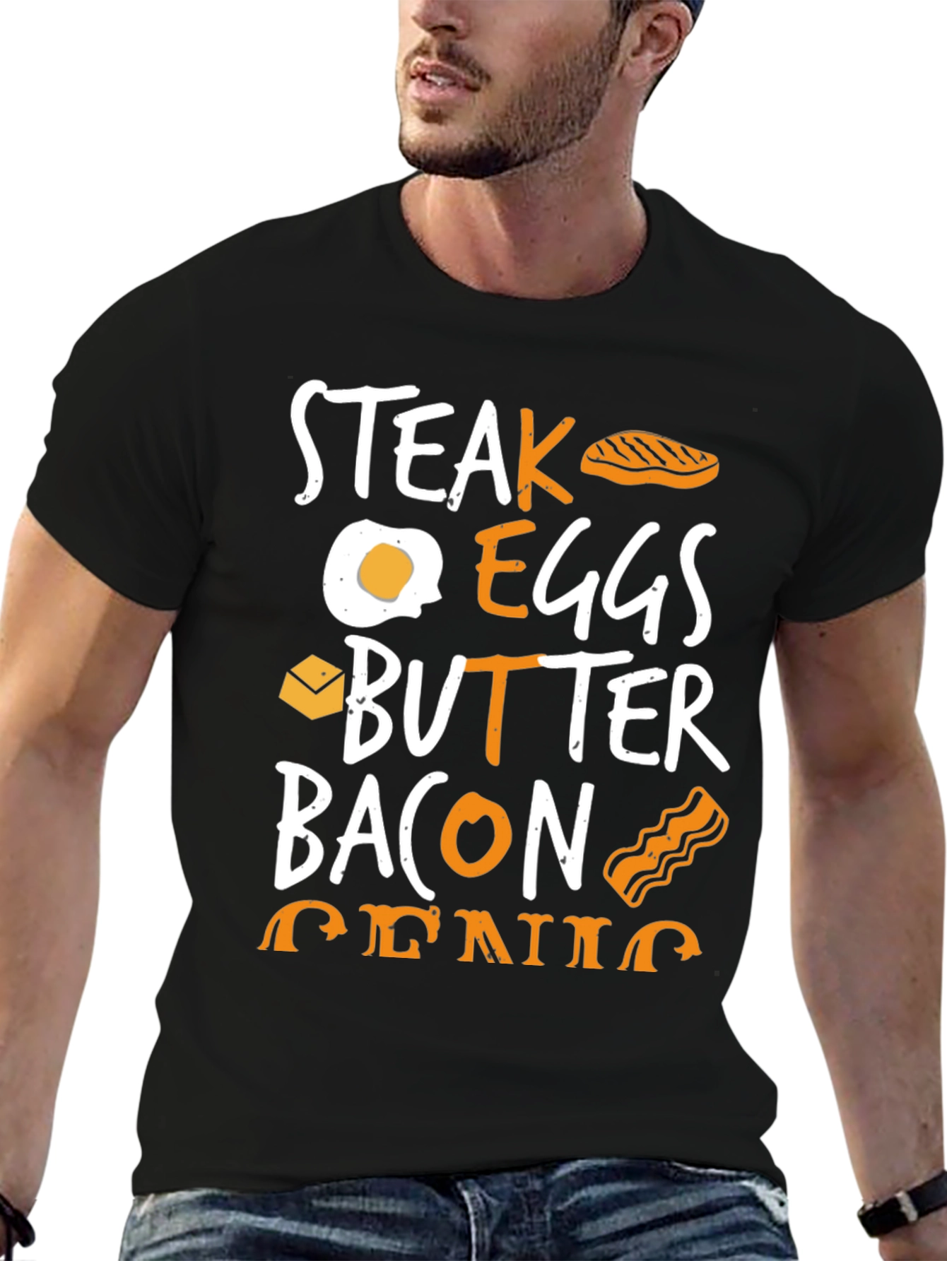 Steak Eggs Butter Bacon Foodie Black Graphic Tee