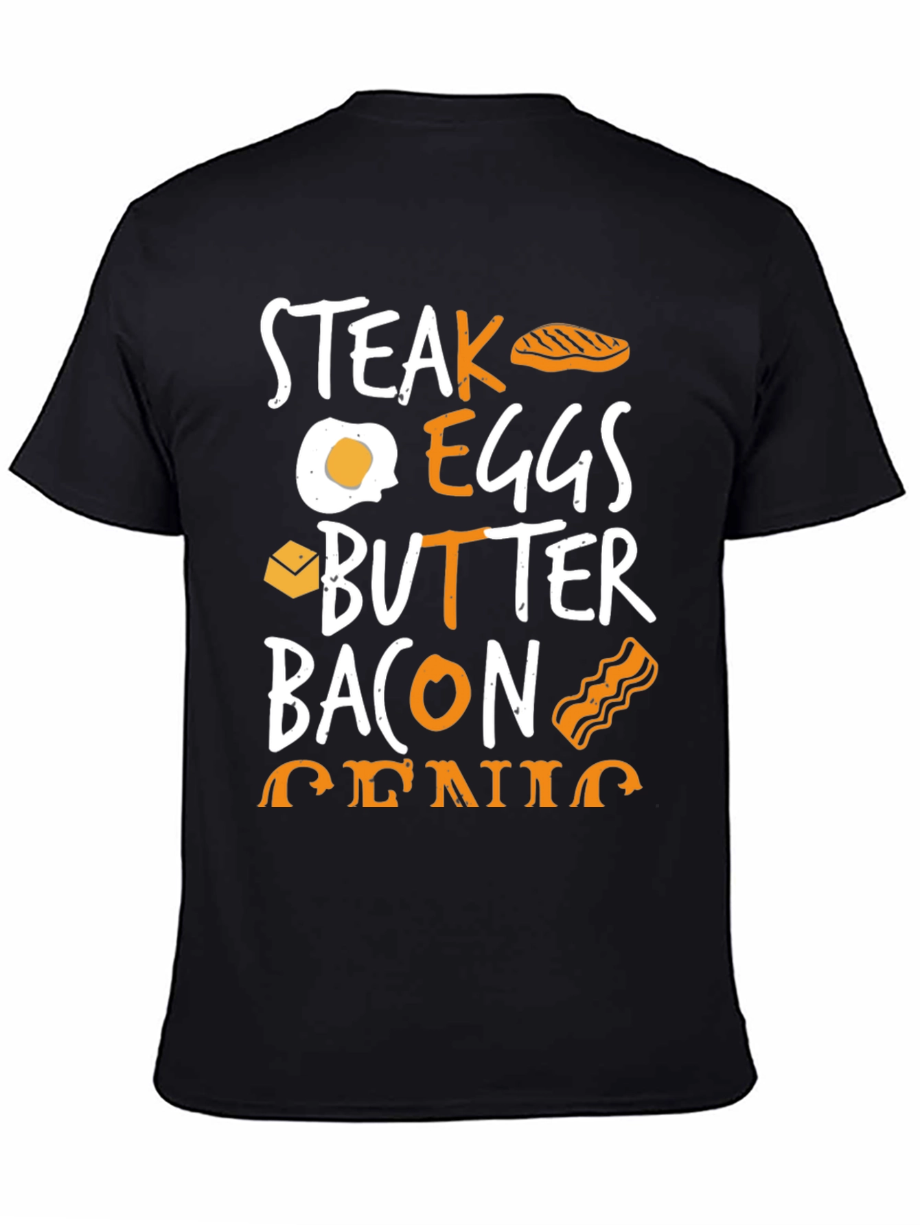 Steak Eggs Butter Bacon Foodie Black Graphic Tee