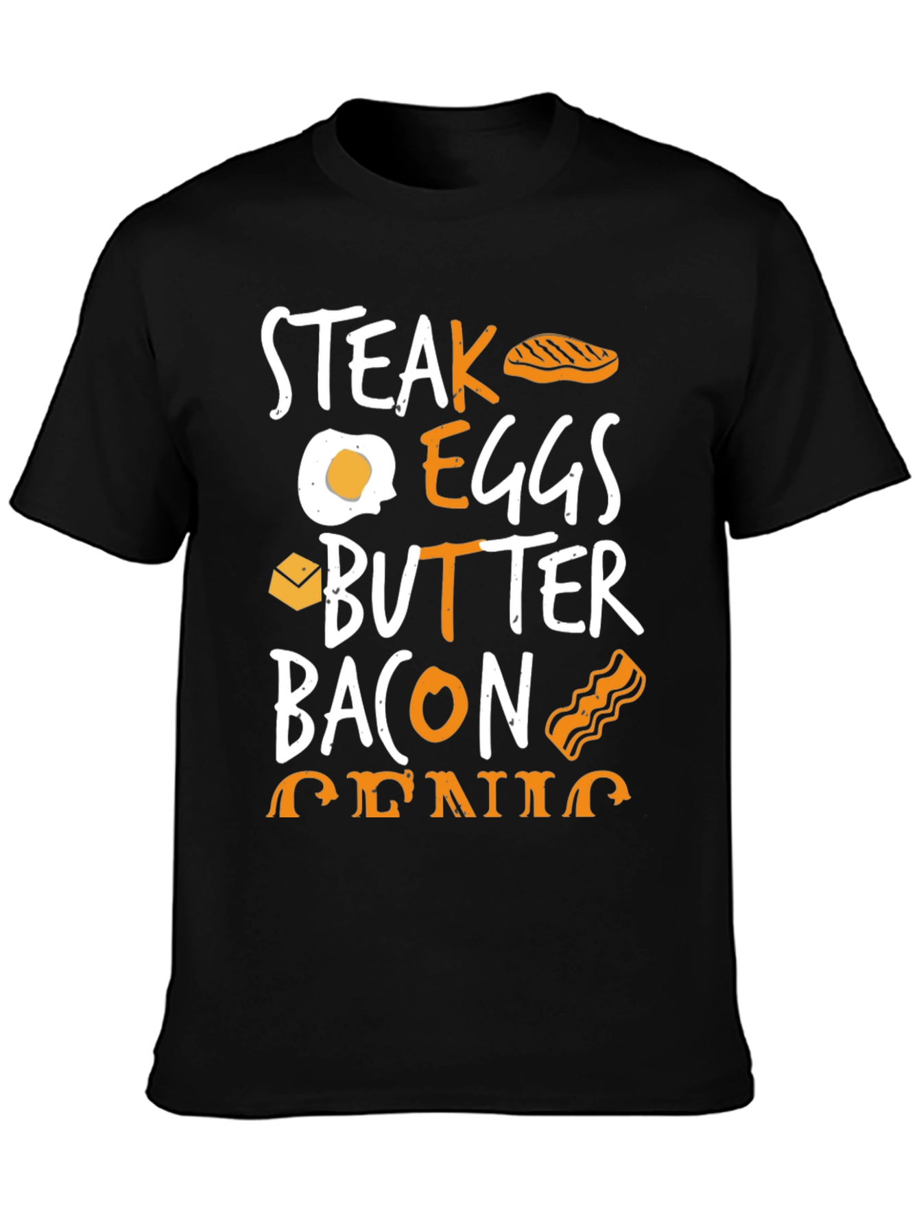 Steak Eggs Butter Bacon Foodie Black Graphic Tee