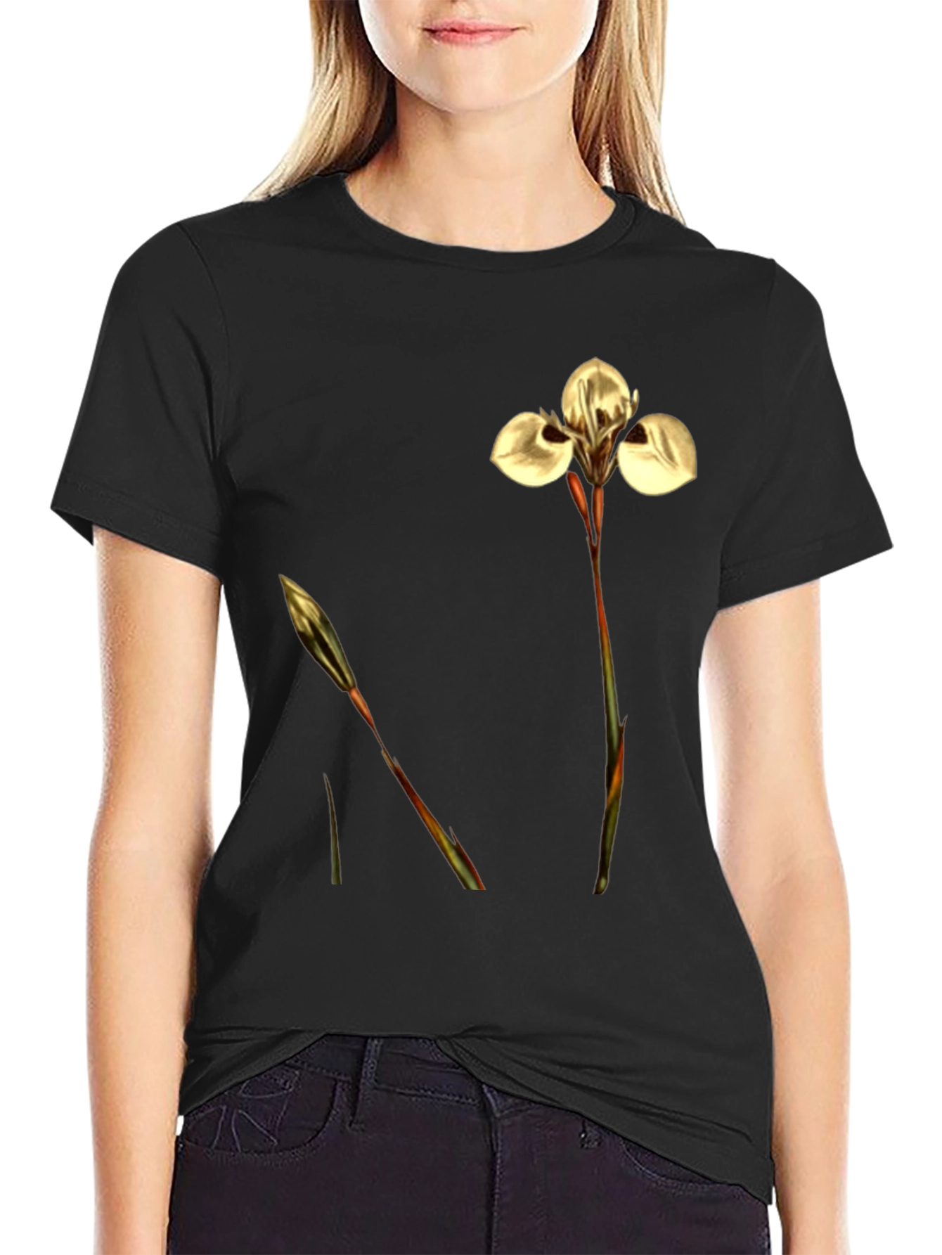 Floral Black T-Shirt - Nature Inspired Design