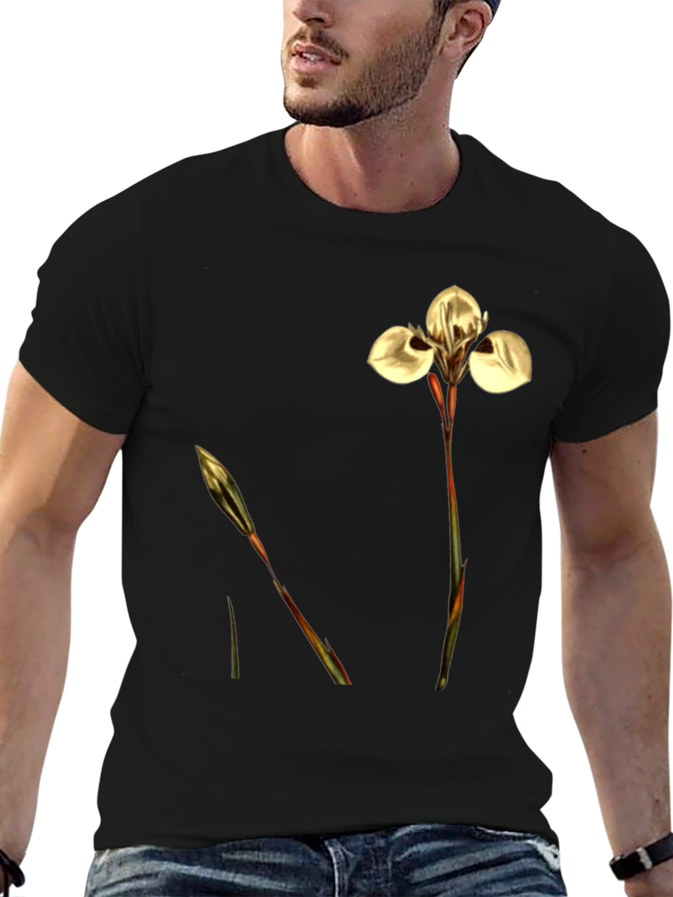Floral Black T-Shirt - Nature Inspired Design