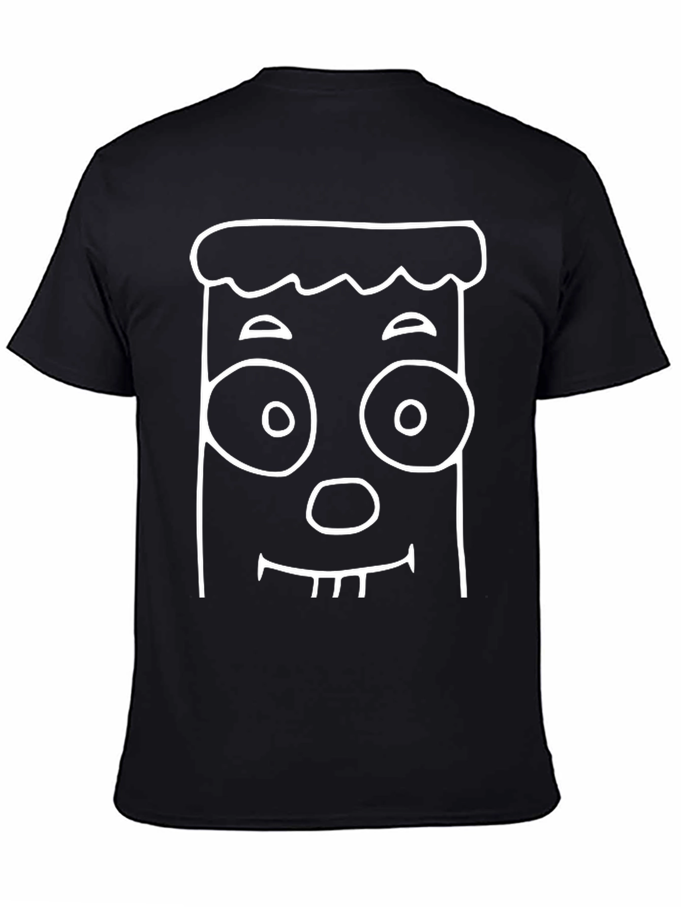 Cartoon Face Graphic Tee - Black Cotton Blend T-Shirt