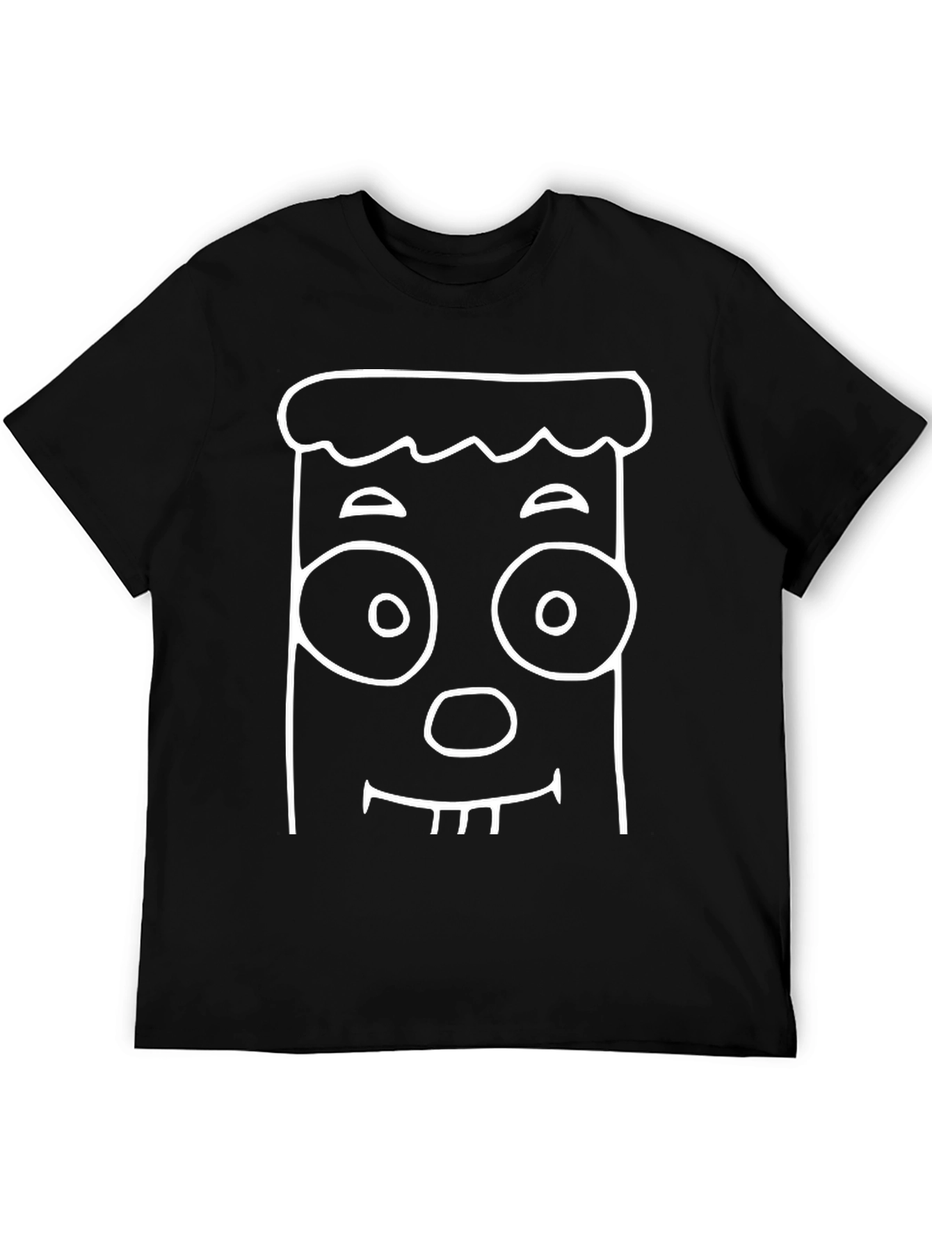 Cartoon Face Graphic Tee - Black Cotton Blend T-Shirt