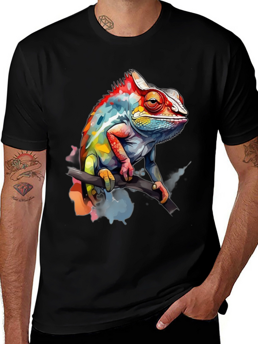 Vibrant Chameleon Graphic Tee - Mens Black T-Shirt