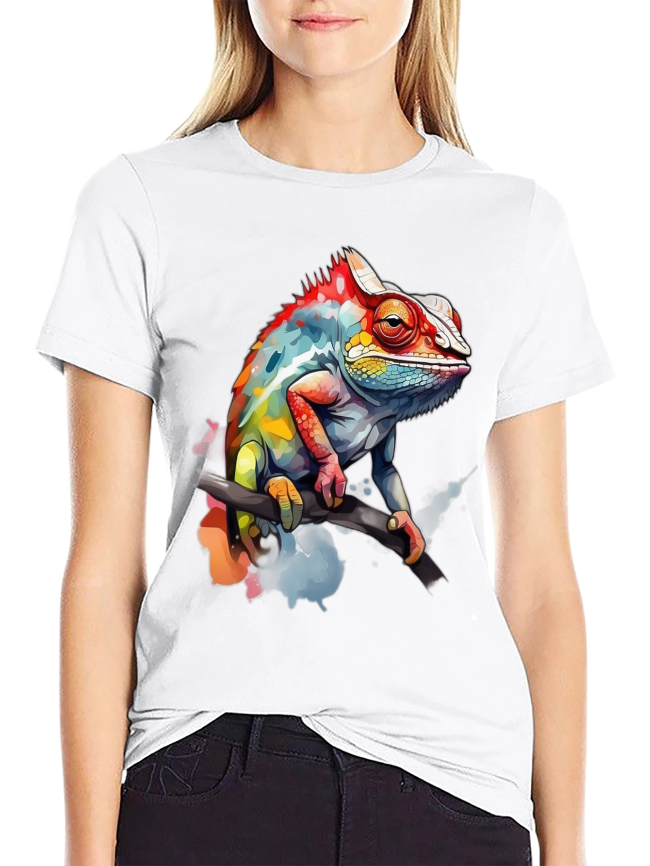 Vibrant Chameleon Graphic Tee - Mens Black T-Shirt