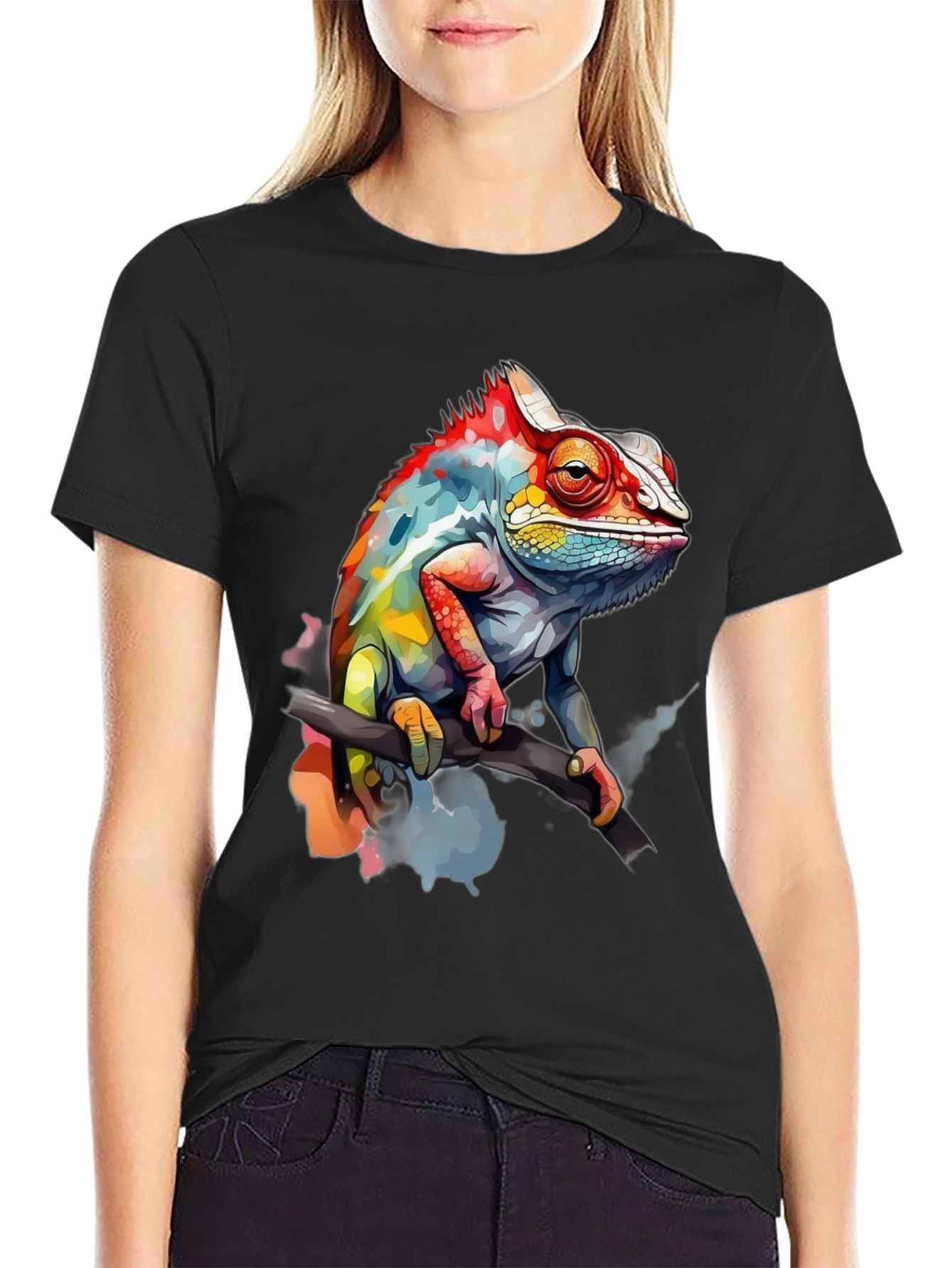 Vibrant Chameleon Graphic Tee - Mens Black T-Shirt
