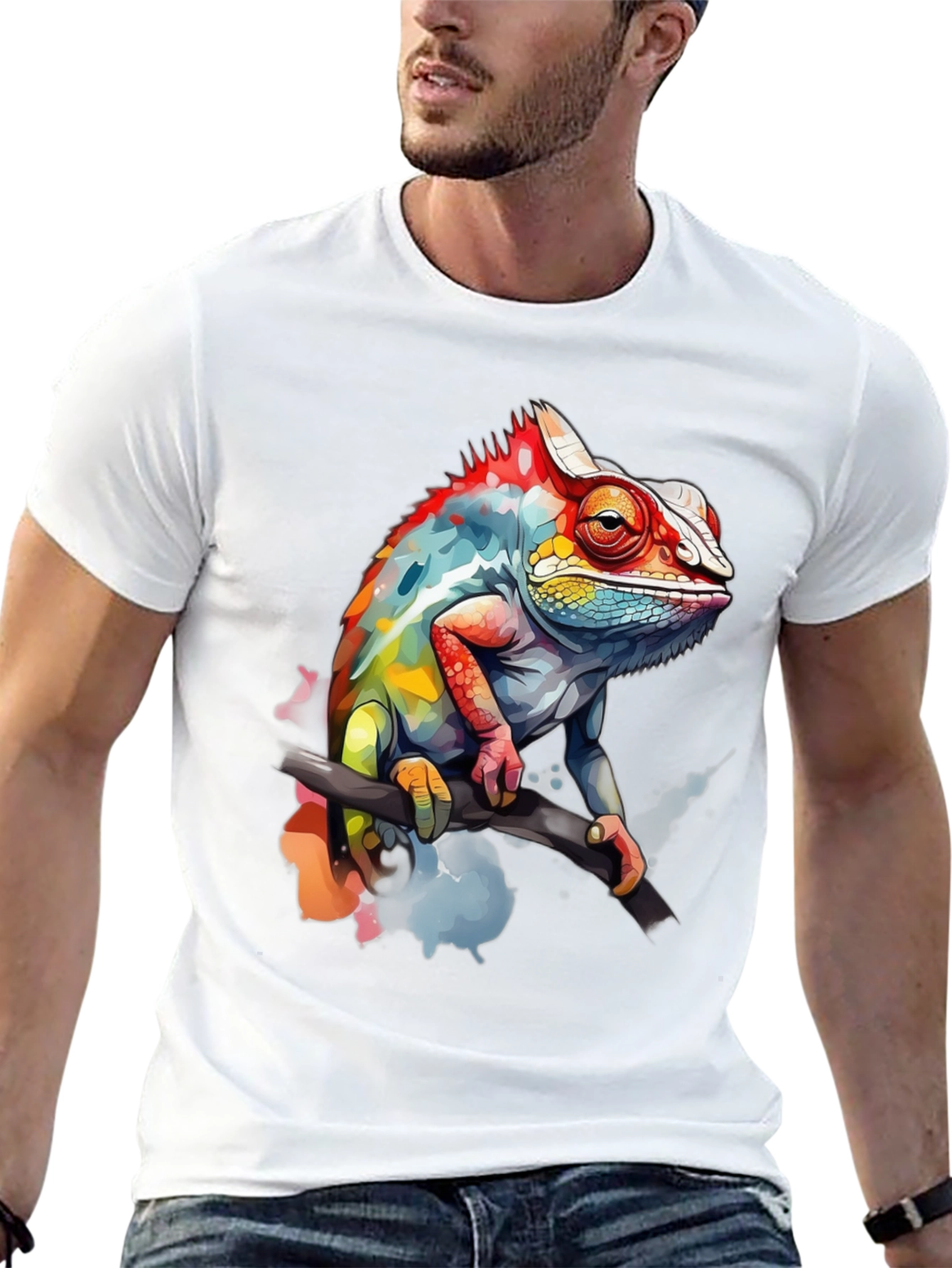 Vibrant Chameleon Graphic Tee - Mens Black T-Shirt