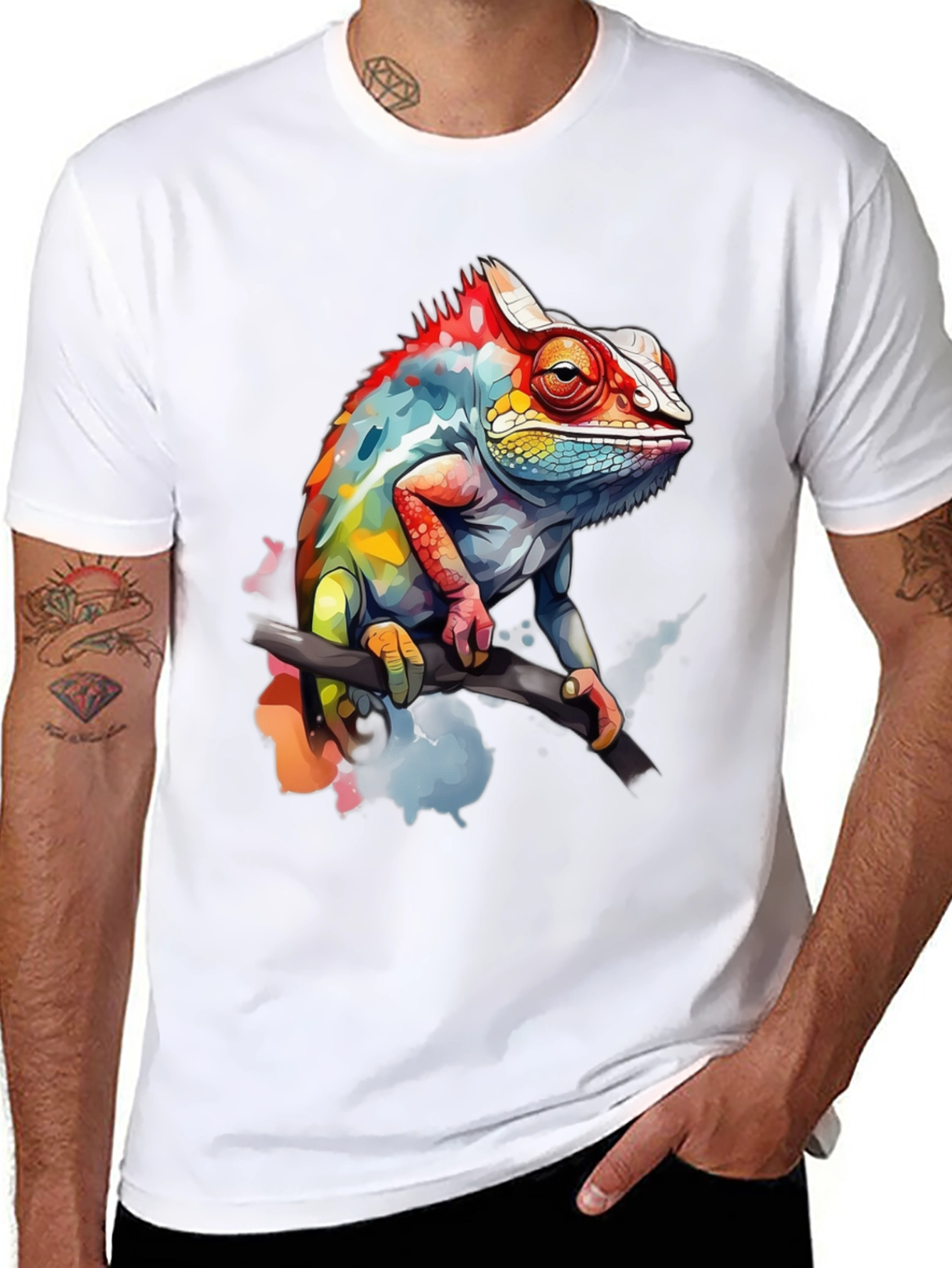 Vibrant Chameleon Graphic Tee - Mens Black T-Shirt