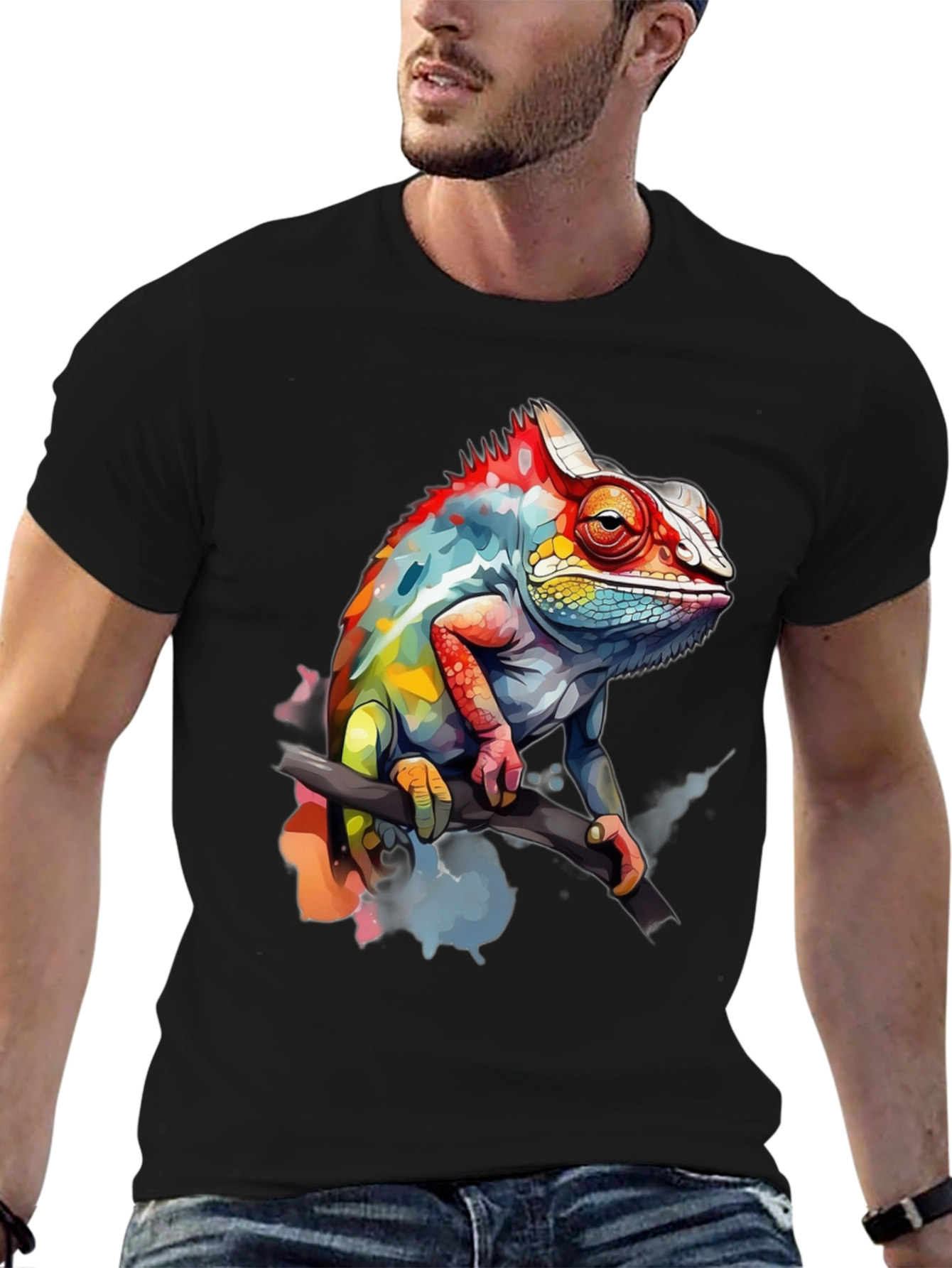 Vibrant Chameleon Graphic Tee - Mens Black T-Shirt