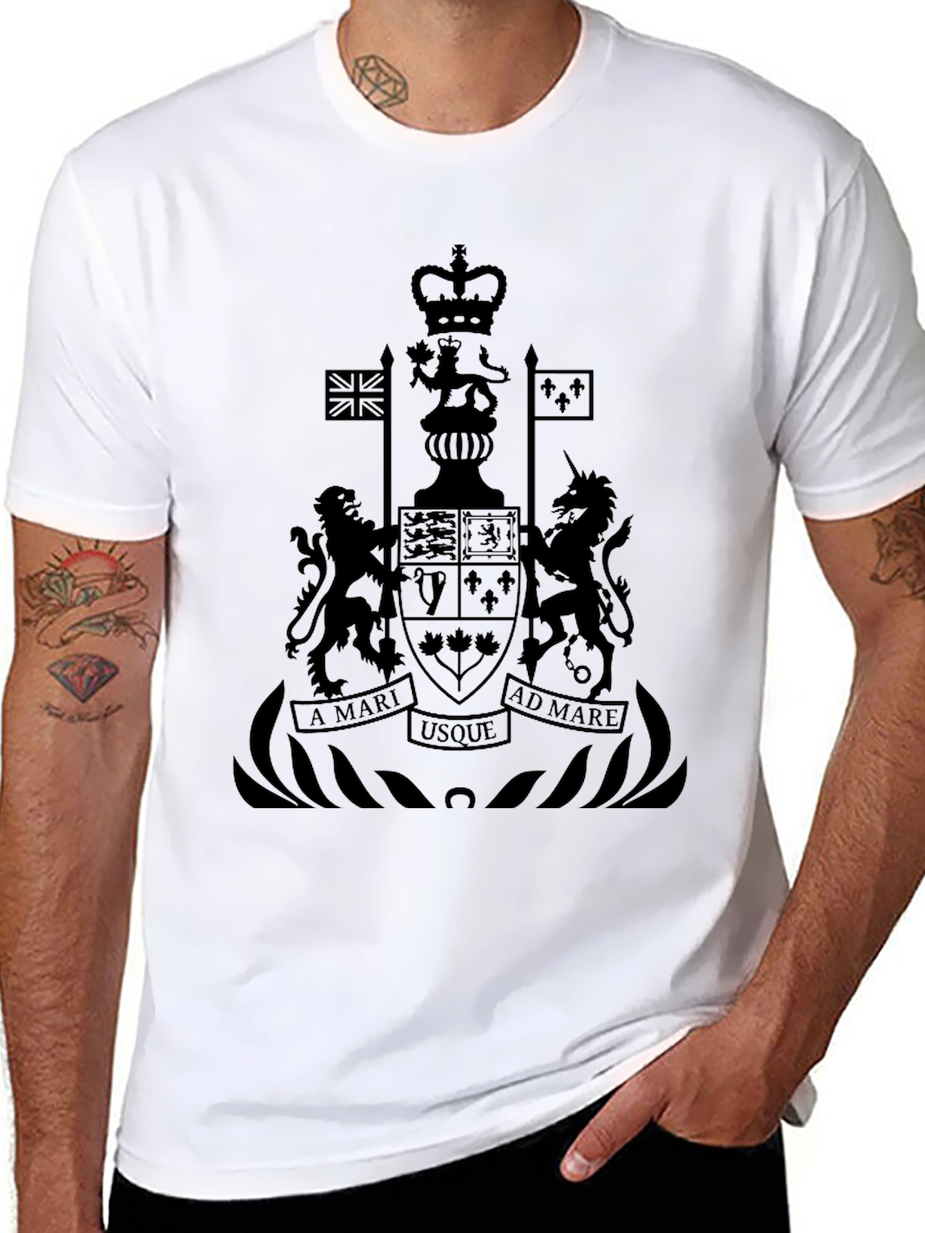 Black T-Shirt with Canadian Coat of Arms Graphic