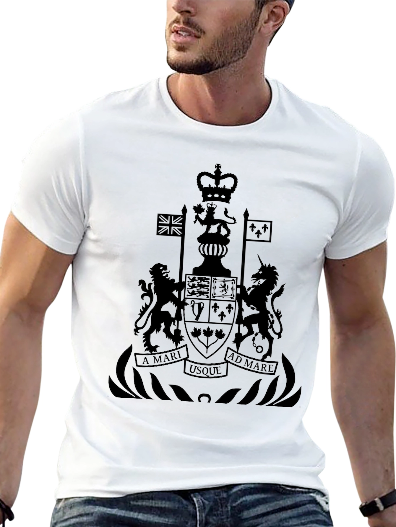 Black T-Shirt with Canadian Coat of Arms Graphic