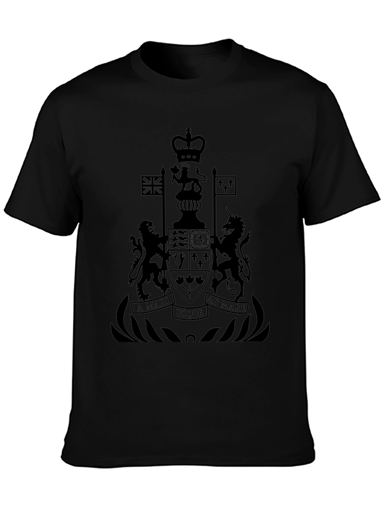 Black T-Shirt with Canadian Coat of Arms Graphic