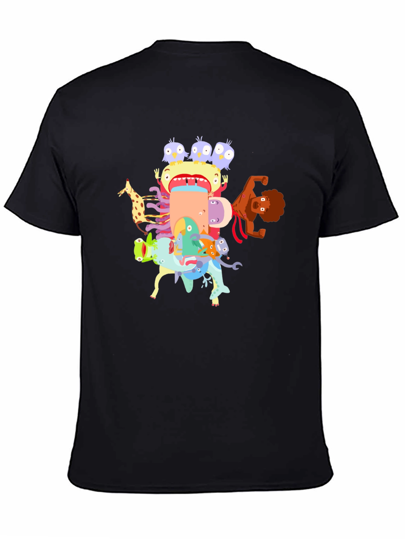 Cartoon Creature Stack Black T-Shirt