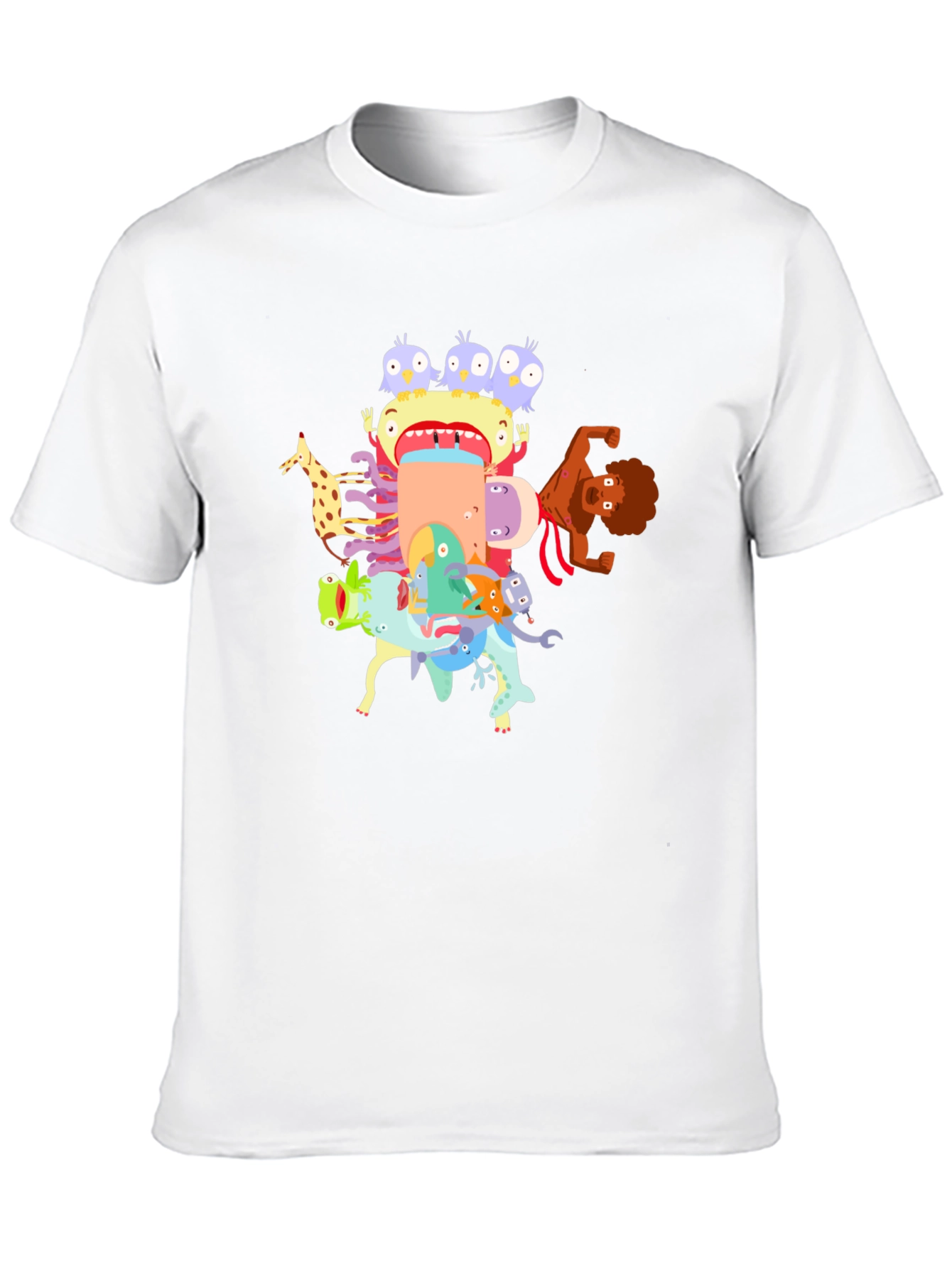 Cartoon Creature Stack Black T-Shirt