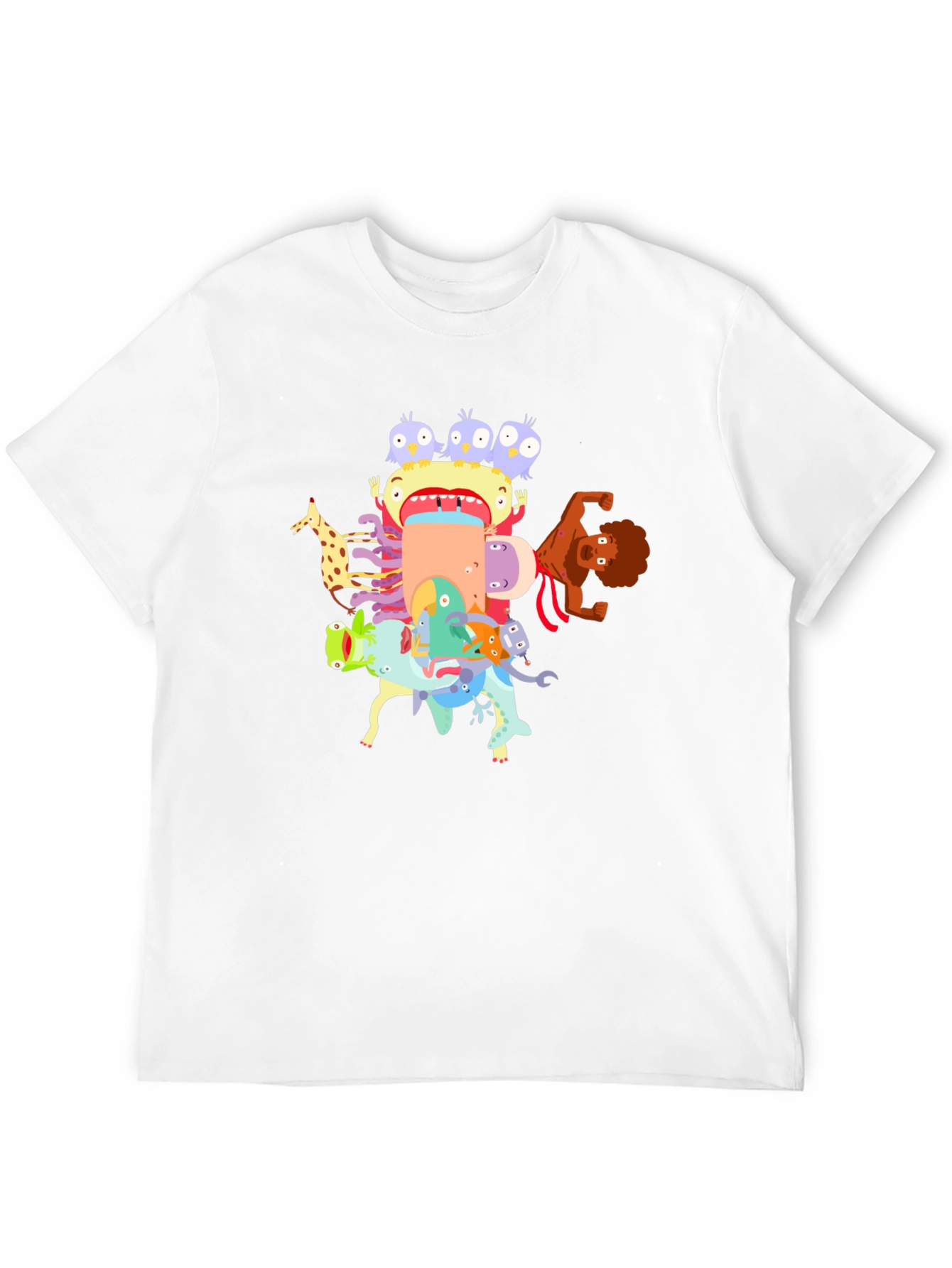 Cartoon Creature Stack Black T-Shirt
