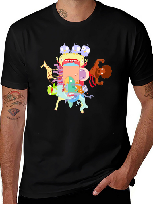 Cartoon Creature Stack Black T-Shirt