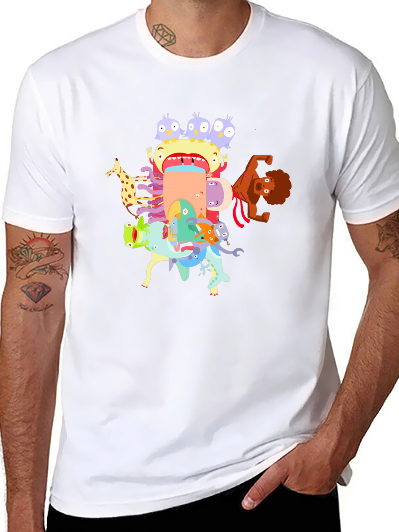 Cartoon Creature Stack Black T-Shirt