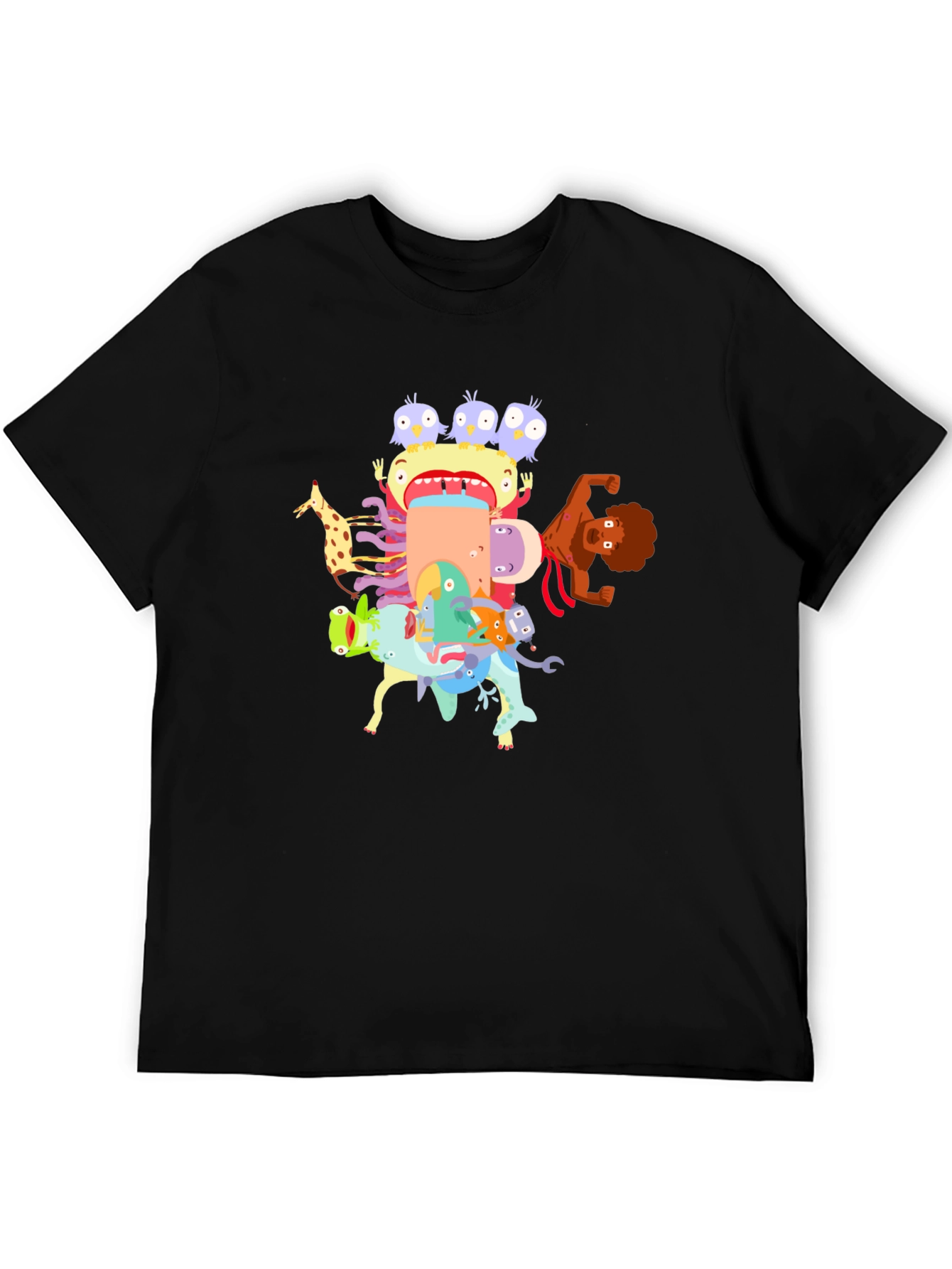 Cartoon Creature Stack Black T-Shirt