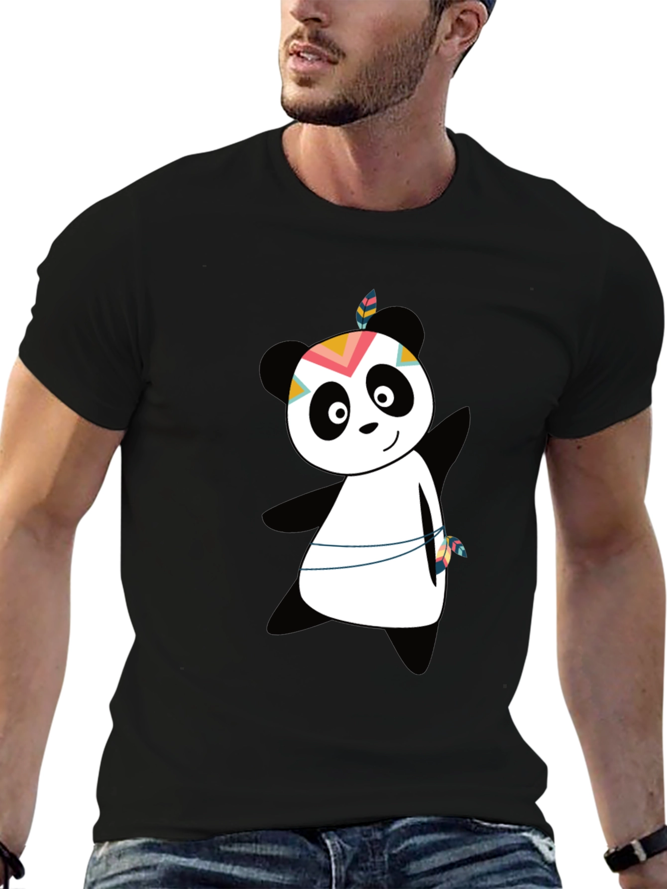 Cute Panda Graphic Tee - Trendy Unisex Black T-Shirt