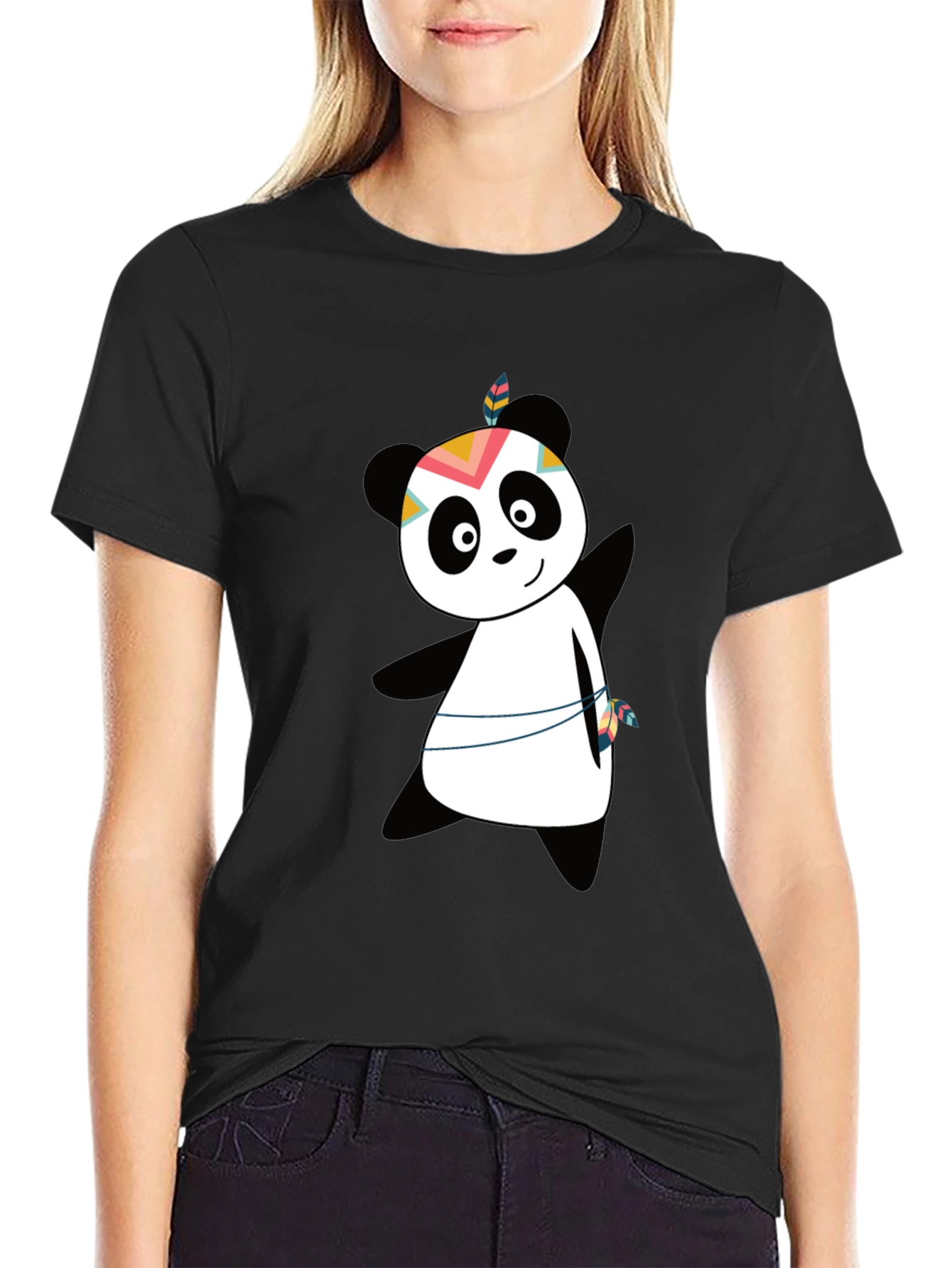 Cute Panda Graphic Tee - Trendy Unisex Black T-Shirt